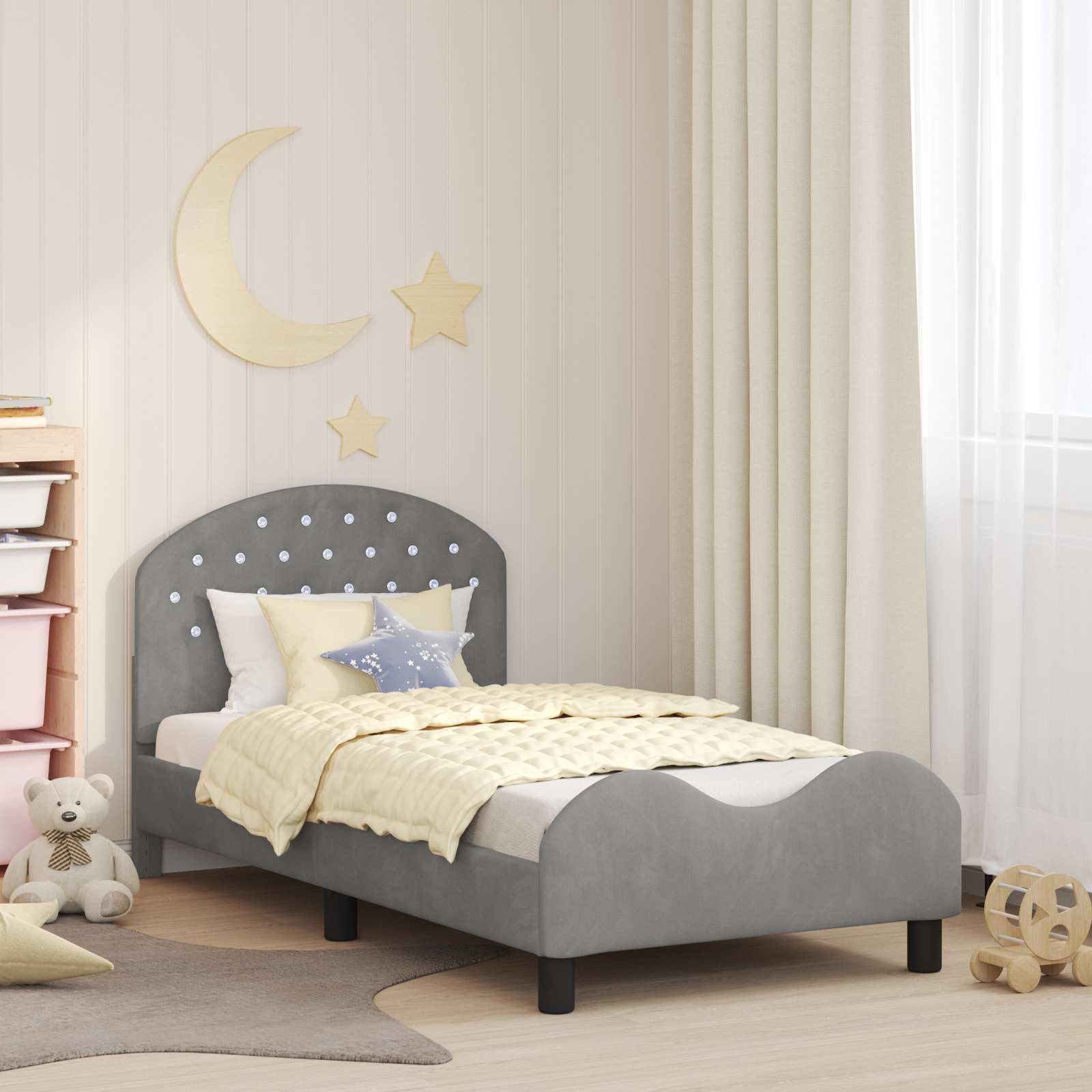 vidaXL Peuterbedframe met hoofdbord Lichtgrijs 70 x 140 cm Fluweel