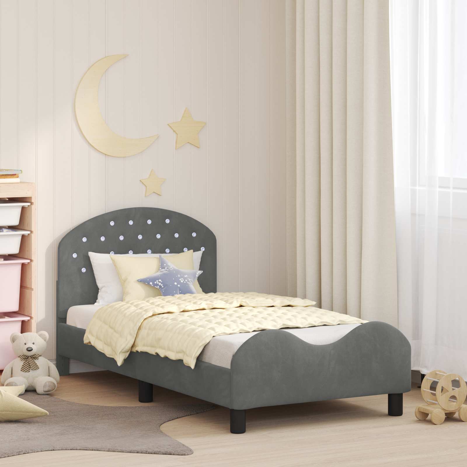 vidaXL Peuterbedframe met hoofdbord Lichtgrijs 70 x 140 cm Fluweel