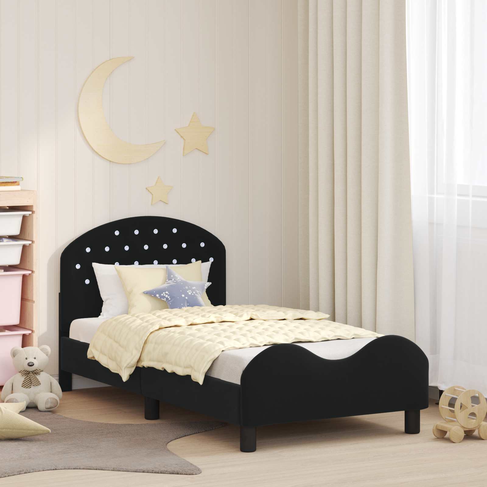 vidaXL Peuterbedframe met hoofdbord Lichtgrijs 70 x 140 cm Fluweel