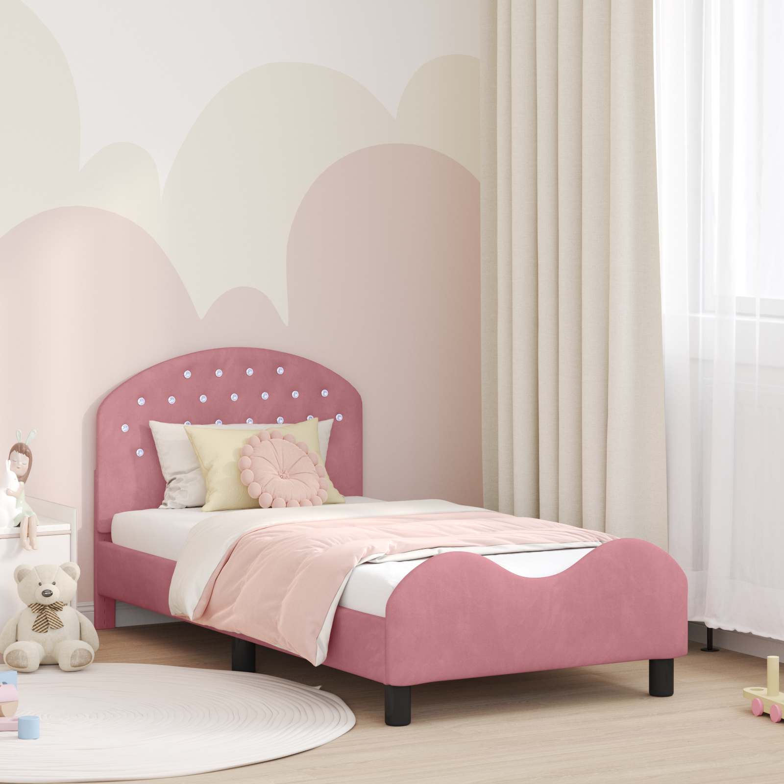 vidaXL Peuterbedframe met hoofdbord Lichtgrijs 70 x 140 cm Fluweel