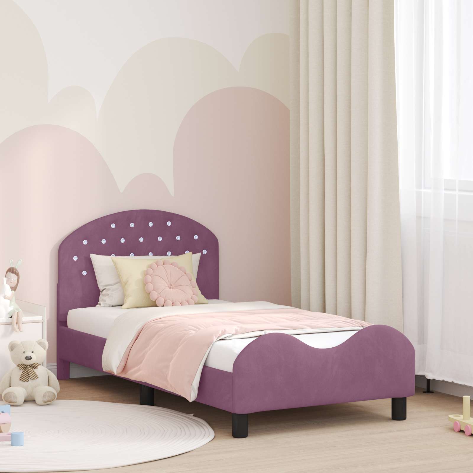 vidaXL Peuterbedframe met hoofdbord Lichtgrijs 70 x 140 cm Fluweel