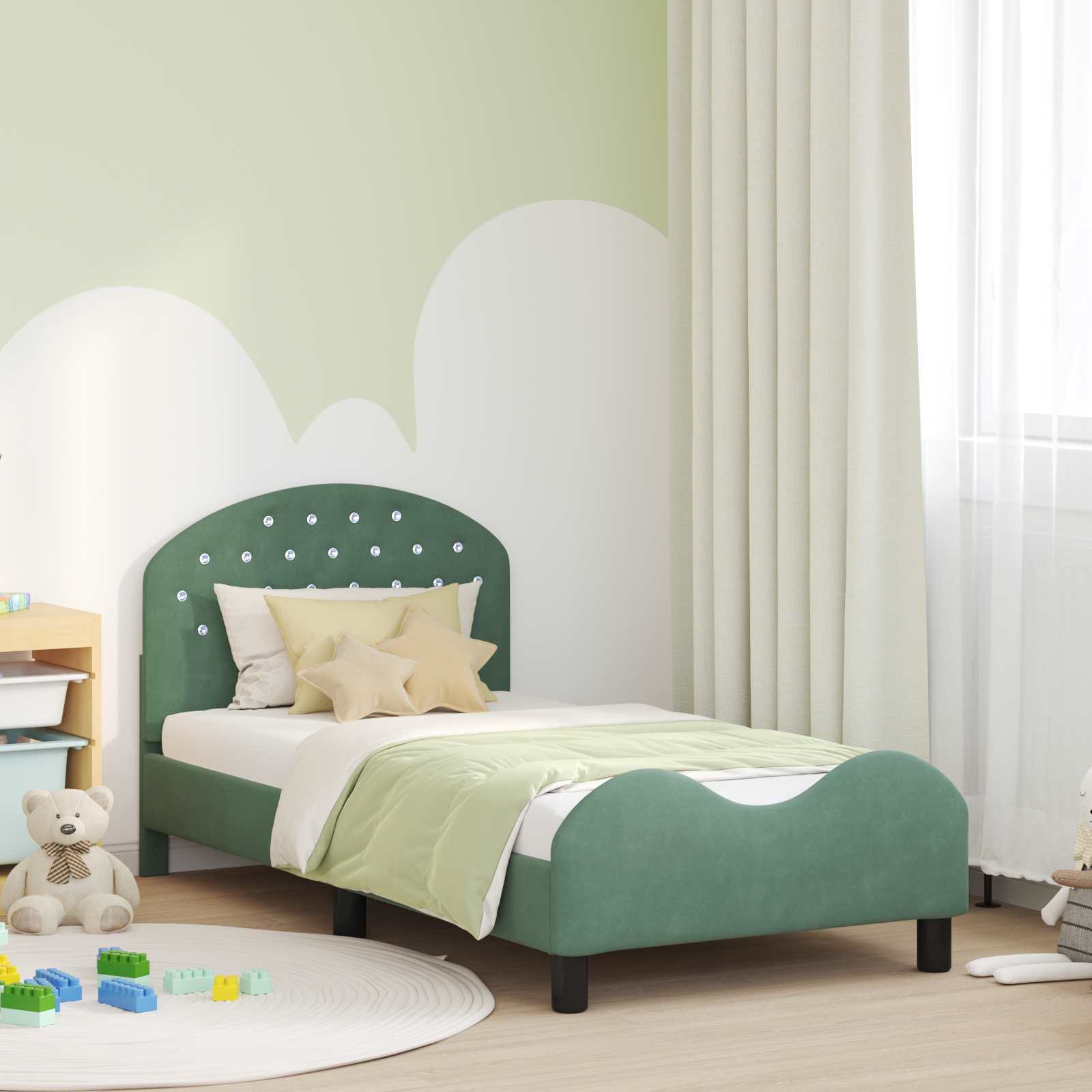 vidaXL Peuterbedframe met hoofdbord Lichtgrijs 70 x 140 cm Fluweel