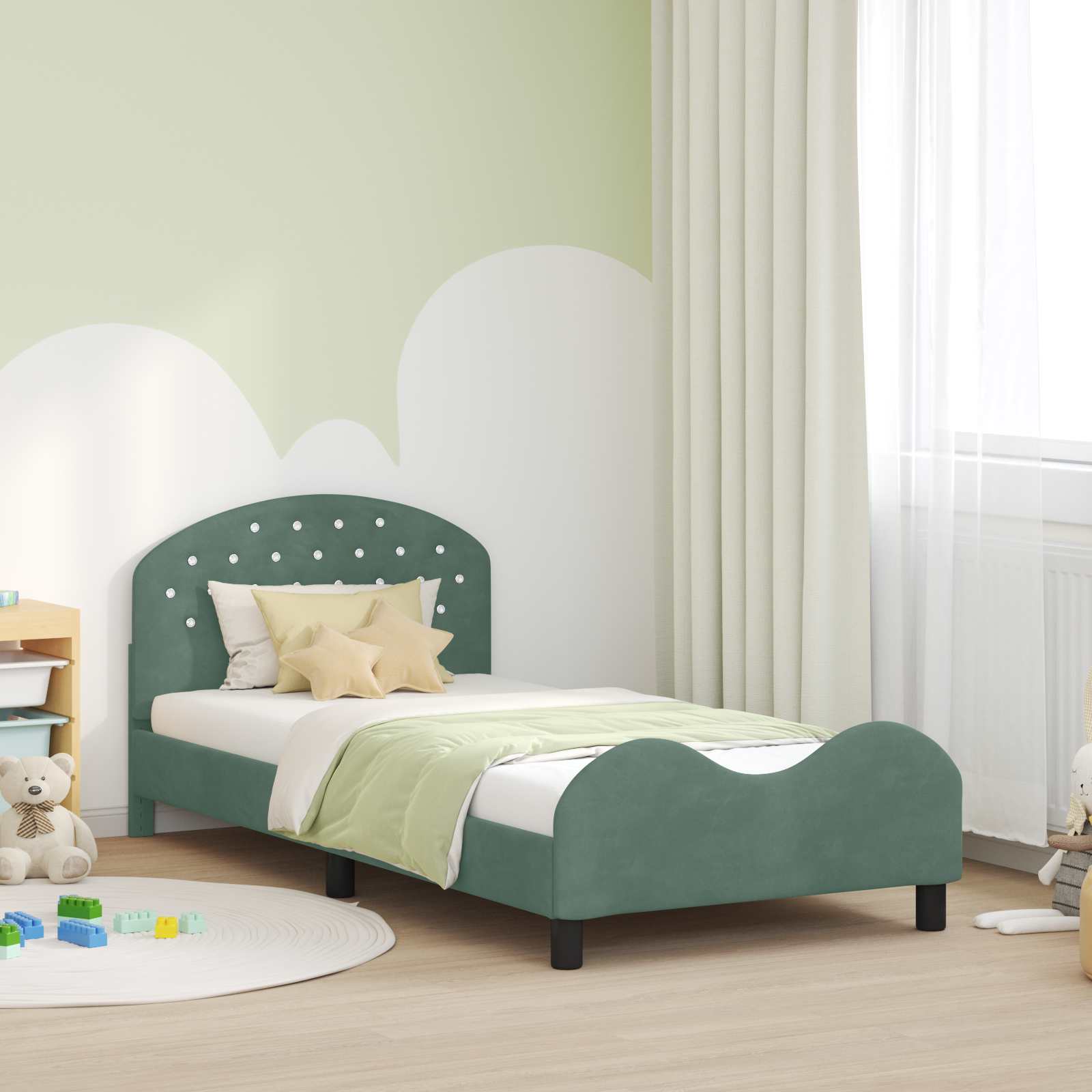 vidaXL Peuterbedframe met hoofdbord Lichtgrijs 70 x 140 cm Fluweel
