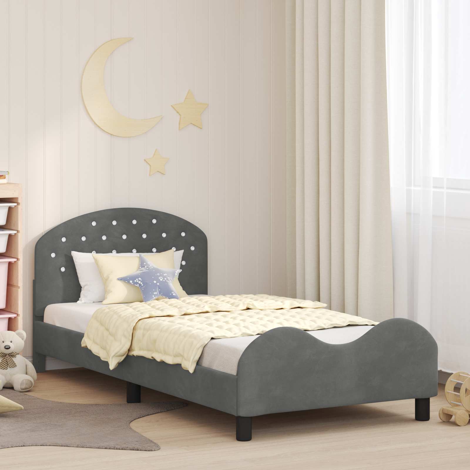vidaXL Peuterbedframe met hoofdbord Lichtgrijs 70 x 140 cm Fluweel