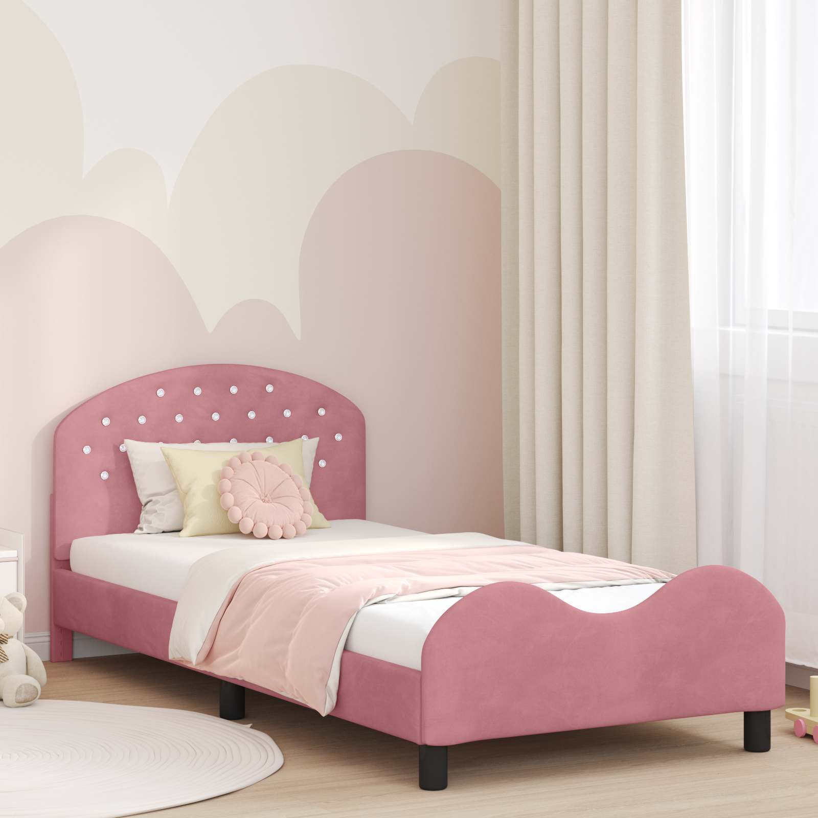 vidaXL Peuterbedframe met hoofdbord Lichtgrijs 70 x 140 cm Fluweel