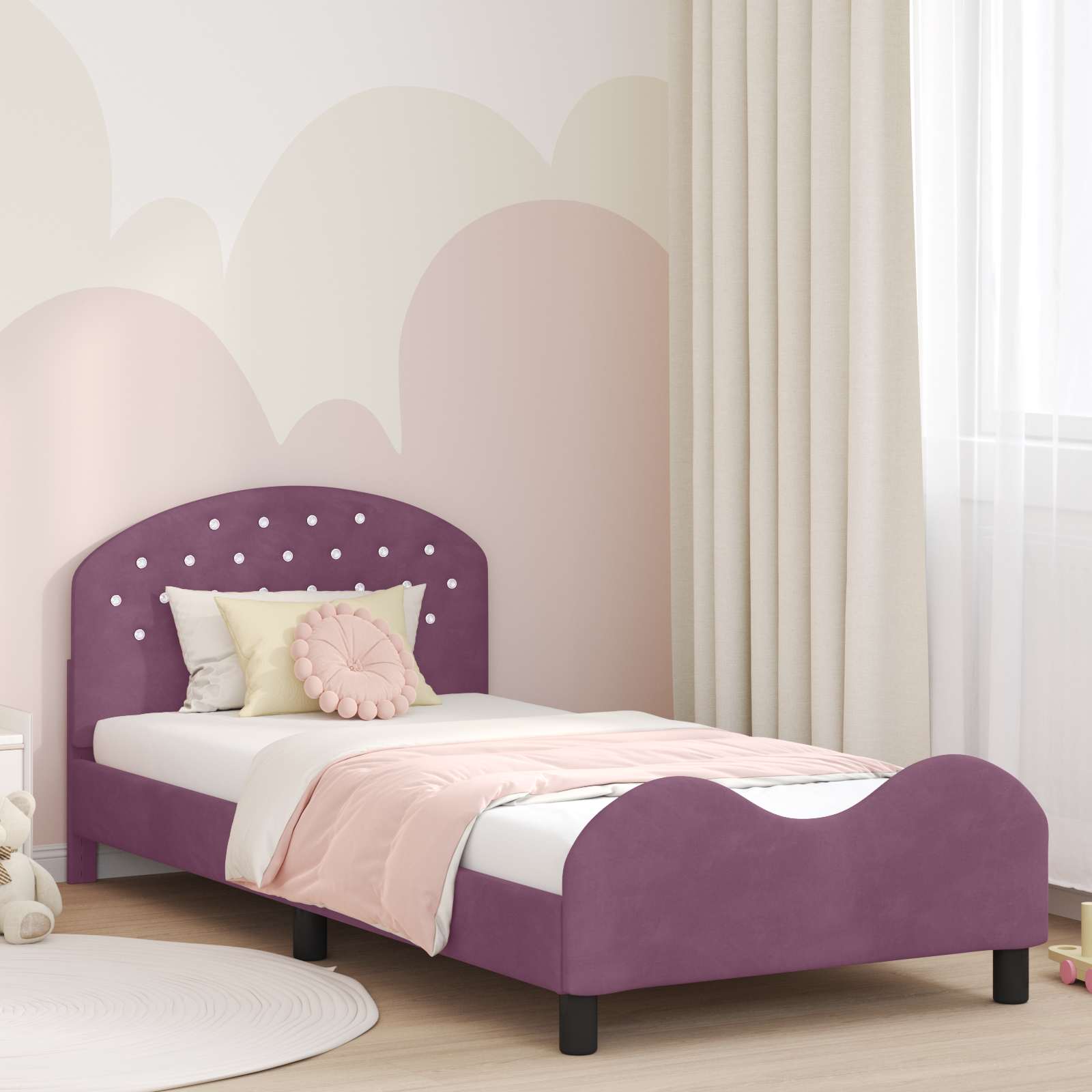 vidaXL Peuterbedframe met hoofdbord Lichtgrijs 70 x 140 cm Fluweel