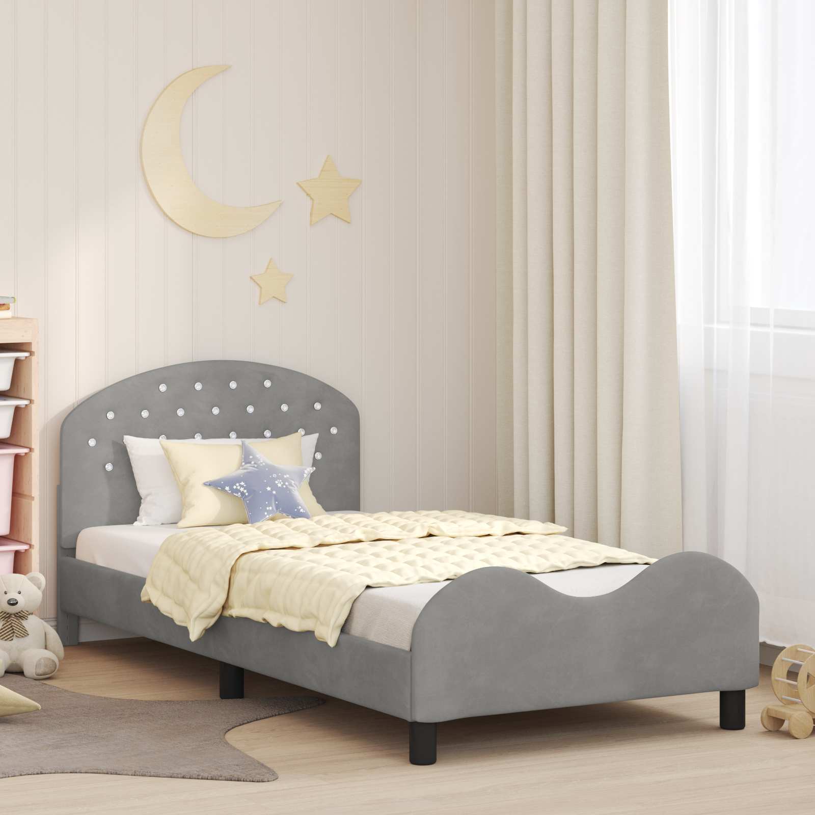 vidaXL Peuterbedframe met hoofdbord Lichtgrijs 70 x 140 cm Fluweel