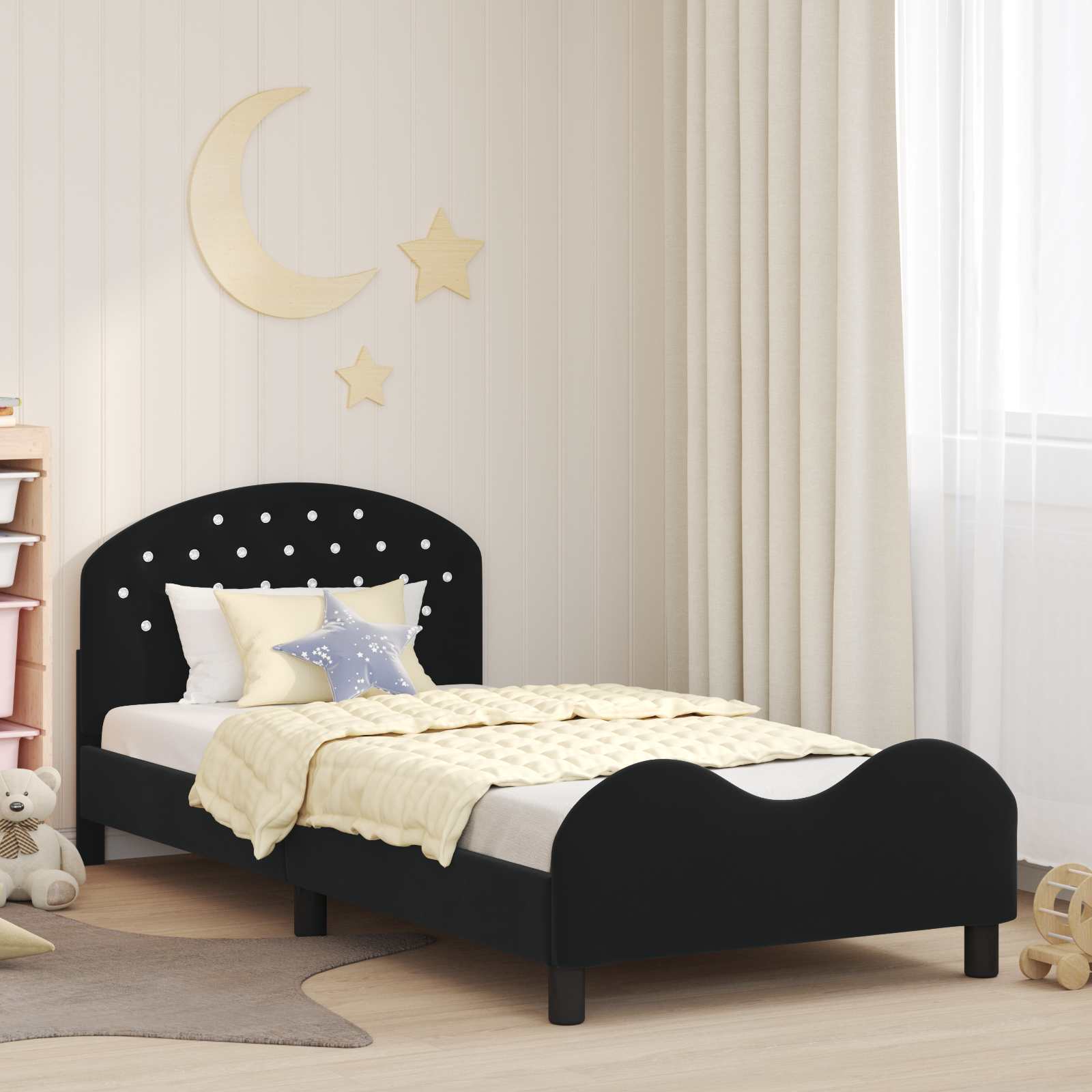 vidaXL Peuterbedframe met hoofdbord Lichtgrijs 70 x 140 cm Fluweel