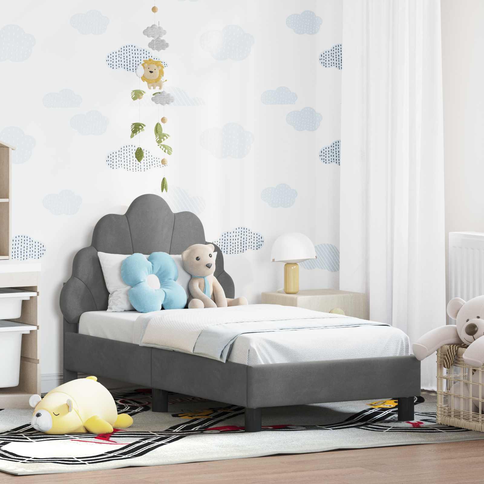 vidaXL Peuterbedframe met hoofdbord Lichtgrijs 70 x 140 cm Fluweel