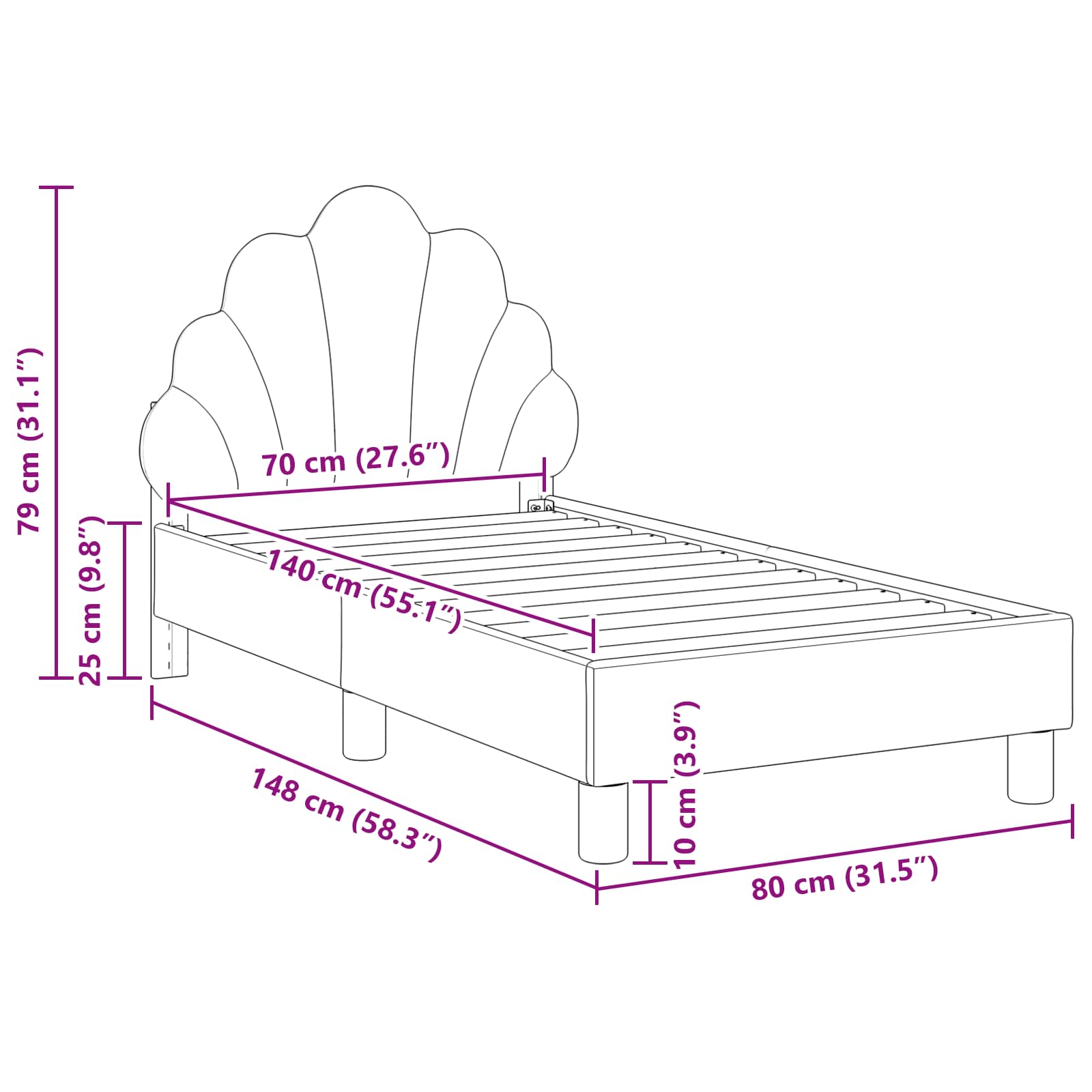 vidaXL Peuterbedframe met hoofdbord Lichtgrijs 70 x 140 cm Fluweel