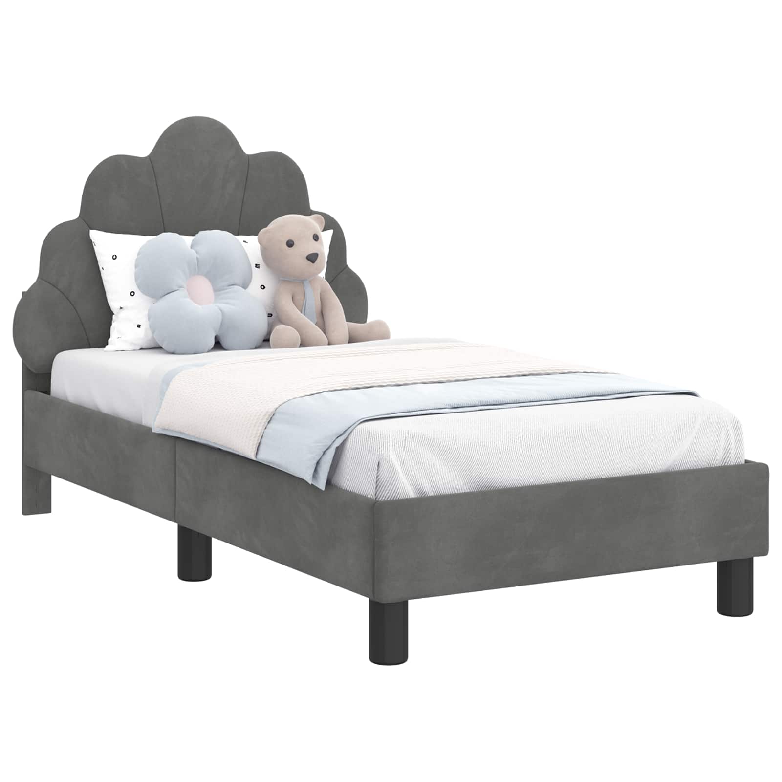 vidaXL Peuterbedframe met hoofdbord Lichtgrijs 70 x 140 cm Fluweel
