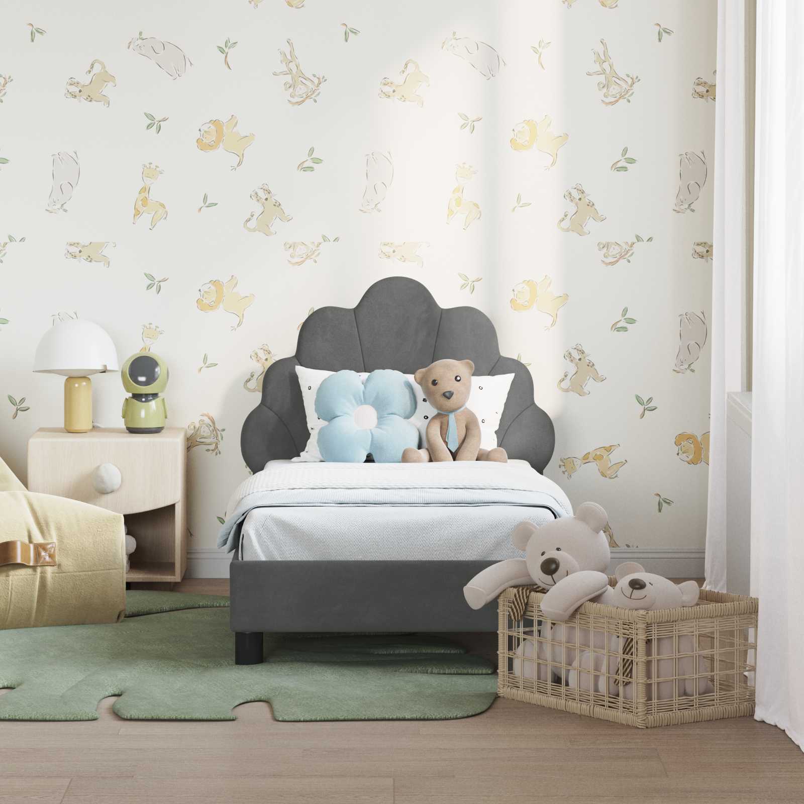 vidaXL Peuterbedframe met hoofdbord Lichtgrijs 70 x 140 cm Fluweel
