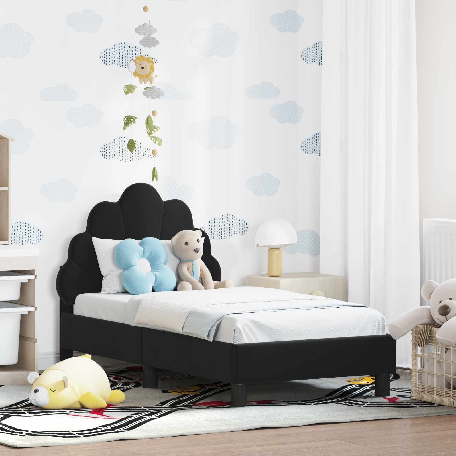 vidaXL Peuterbedframe met hoofdbord Lichtgrijs 70 x 140 cm Fluweel