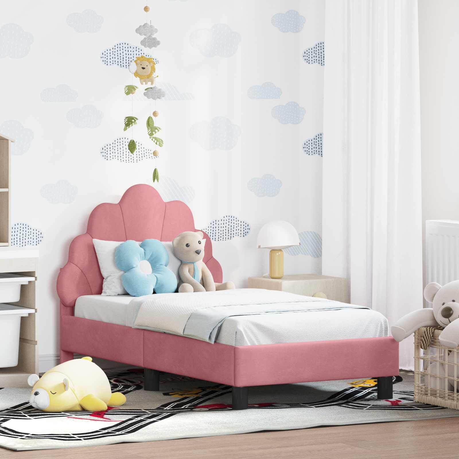 vidaXL Peuterbedframe met hoofdbord Lichtgrijs 70 x 140 cm Fluweel