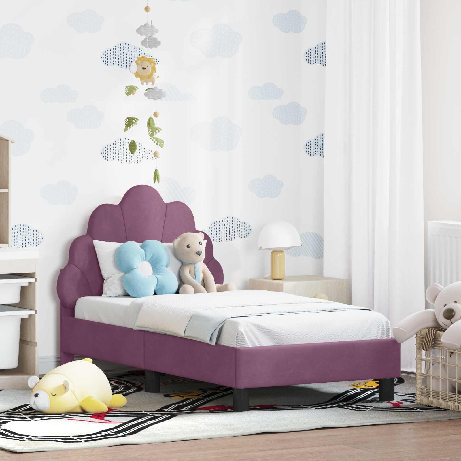 vidaXL Peuterbedframe met hoofdbord Lichtgrijs 70 x 140 cm Fluweel