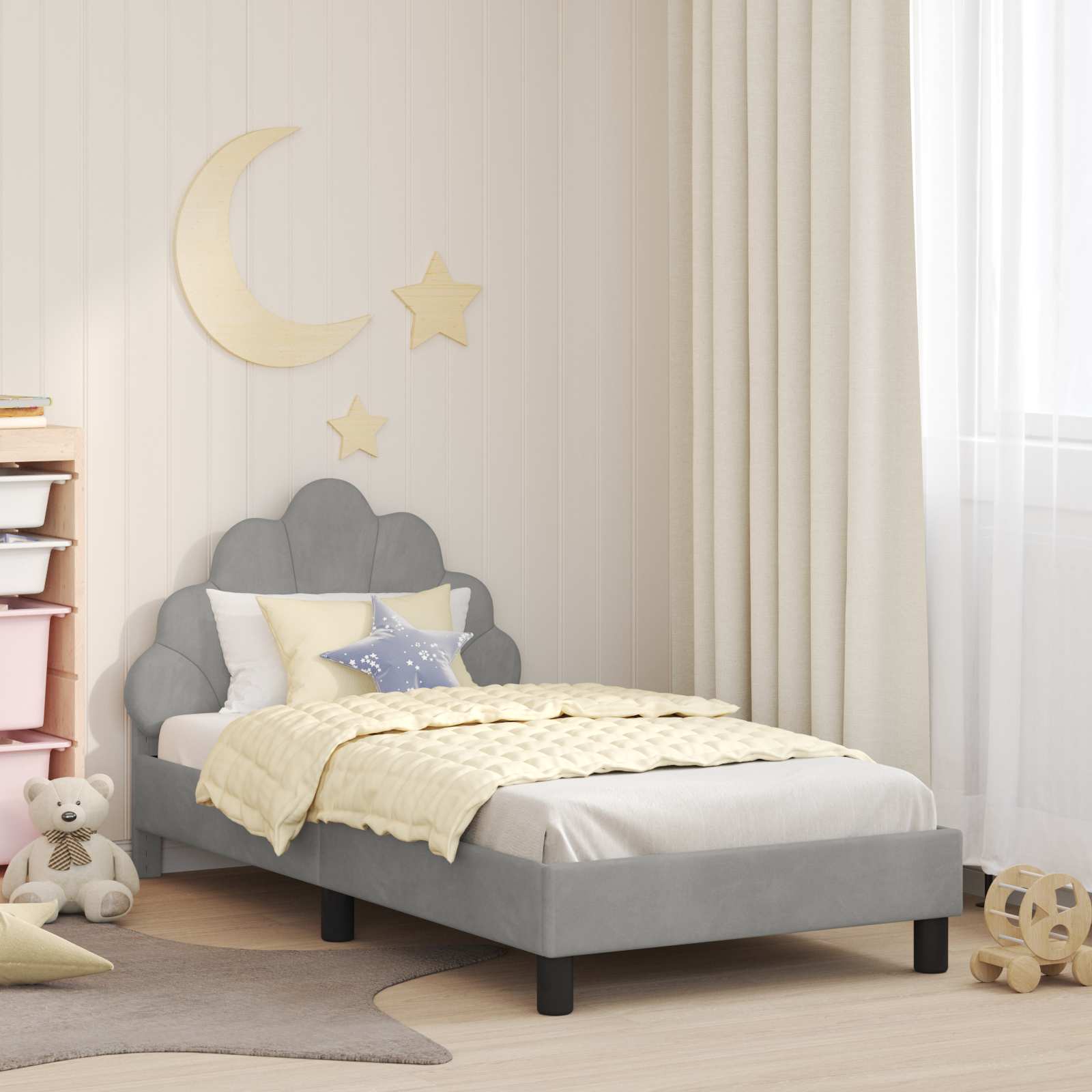 vidaXL Peuterbedframe met hoofdbord Lichtgrijs 70 x 140 cm Fluweel