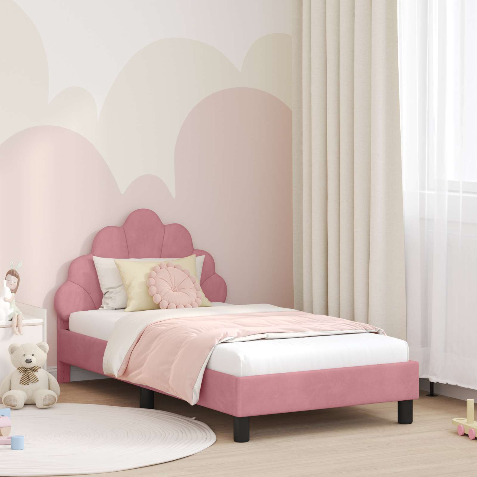vidaXL Peuterbedframe met hoofdbord Lichtgrijs 70 x 140 cm Fluweel