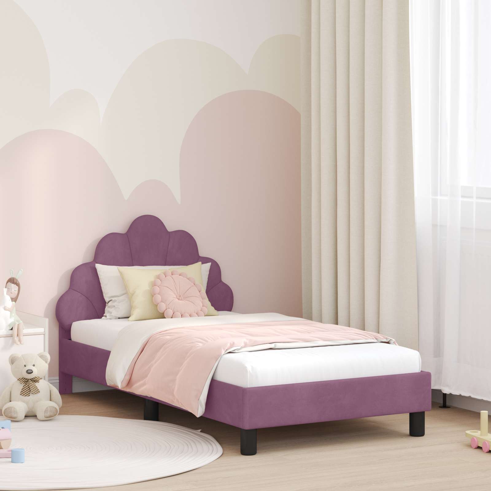 vidaXL Peuterbedframe met hoofdbord Lichtgrijs 70 x 140 cm Fluweel