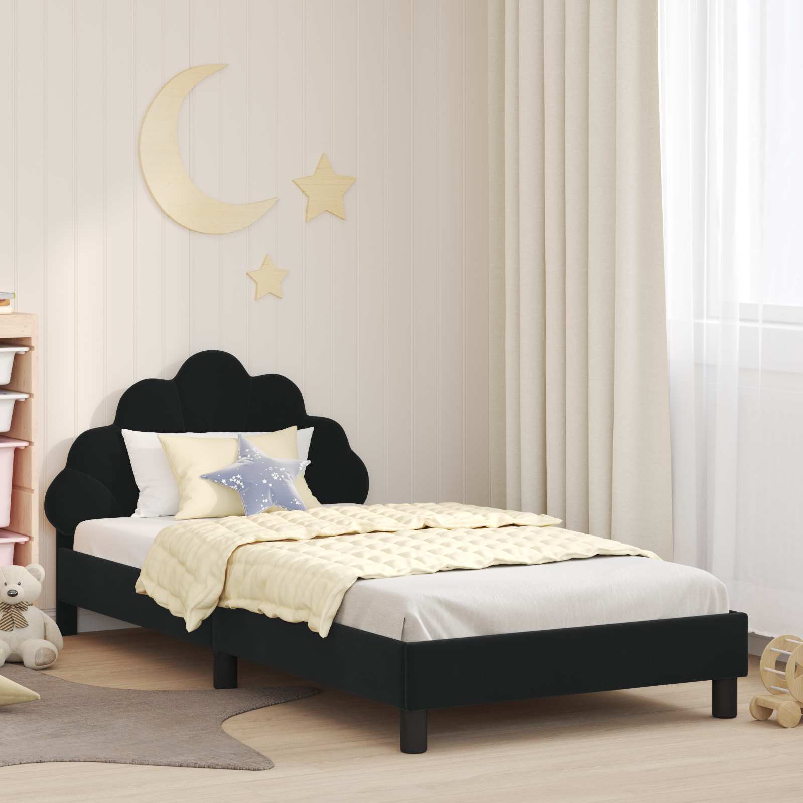 vidaXL Peuterbedframe met hoofdbord Lichtgrijs 70 x 140 cm Fluweel