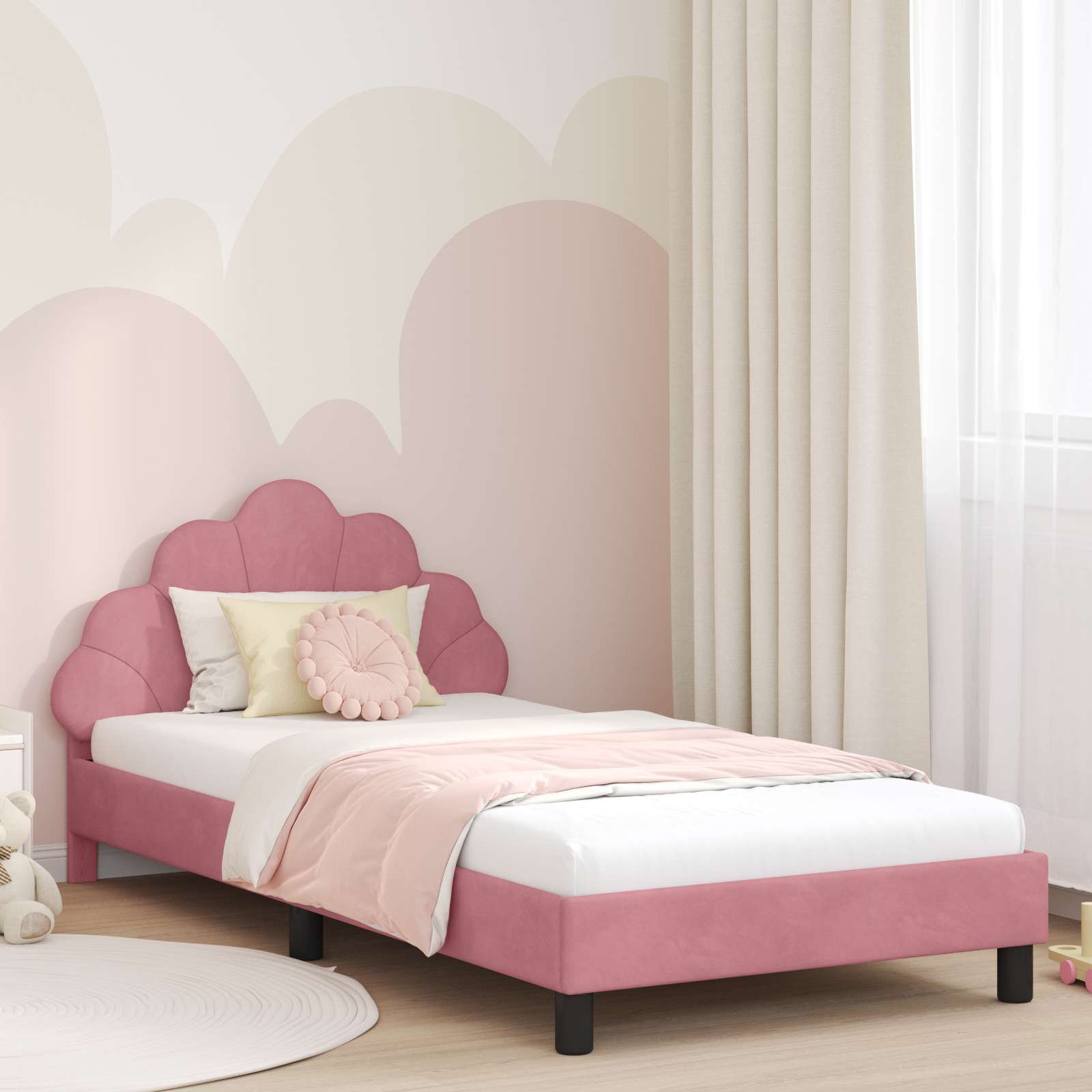vidaXL Peuterbedframe met hoofdbord Lichtgrijs 70 x 140 cm Fluweel