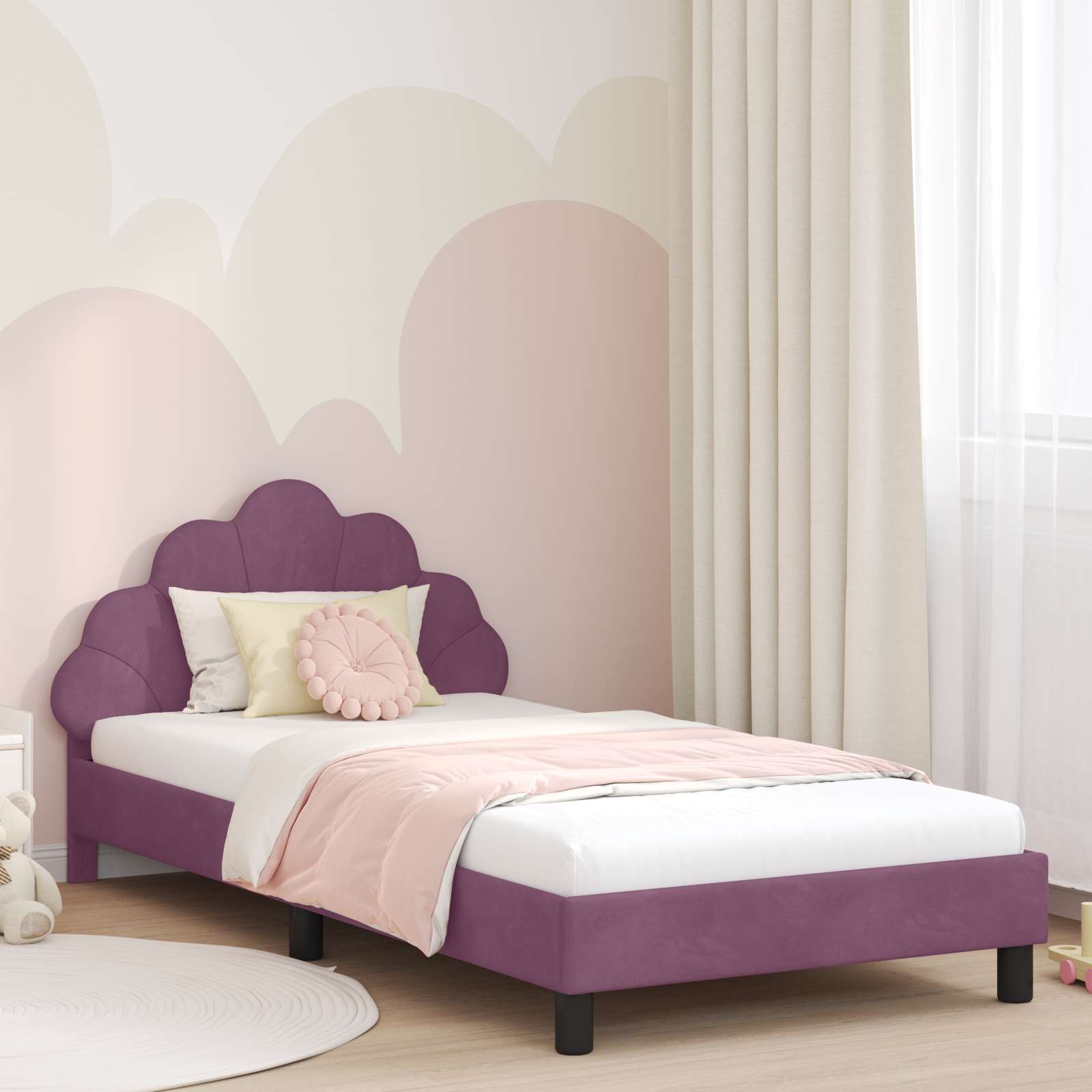vidaXL Peuterbedframe met hoofdbord Lichtgrijs 70 x 140 cm Fluweel