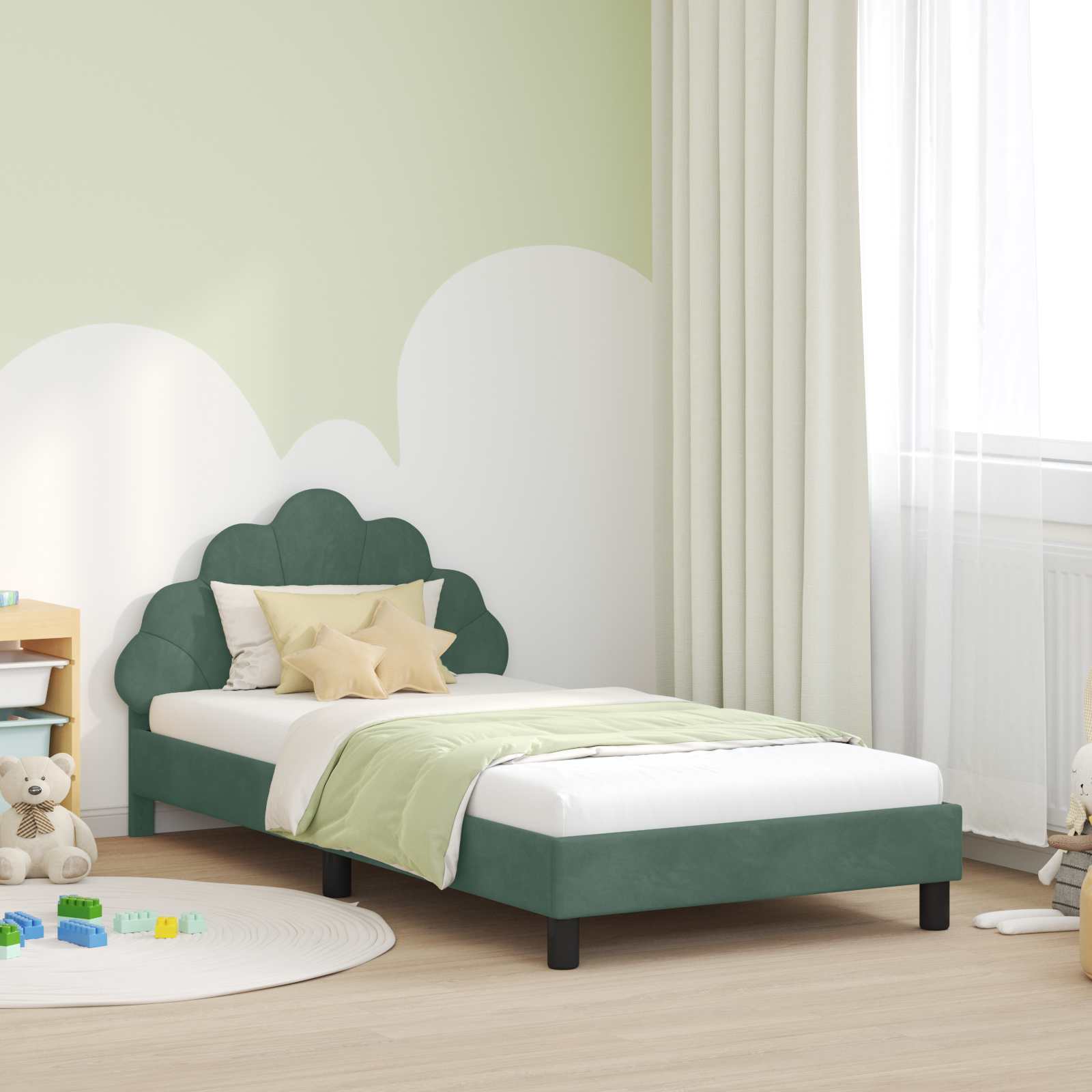 vidaXL Peuterbedframe met hoofdbord Lichtgrijs 70 x 140 cm Fluweel