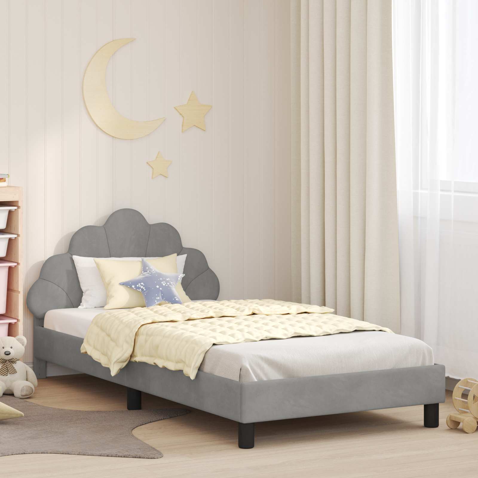 vidaXL Peuterbedframe met hoofdbord Lichtgrijs 70 x 140 cm Fluweel