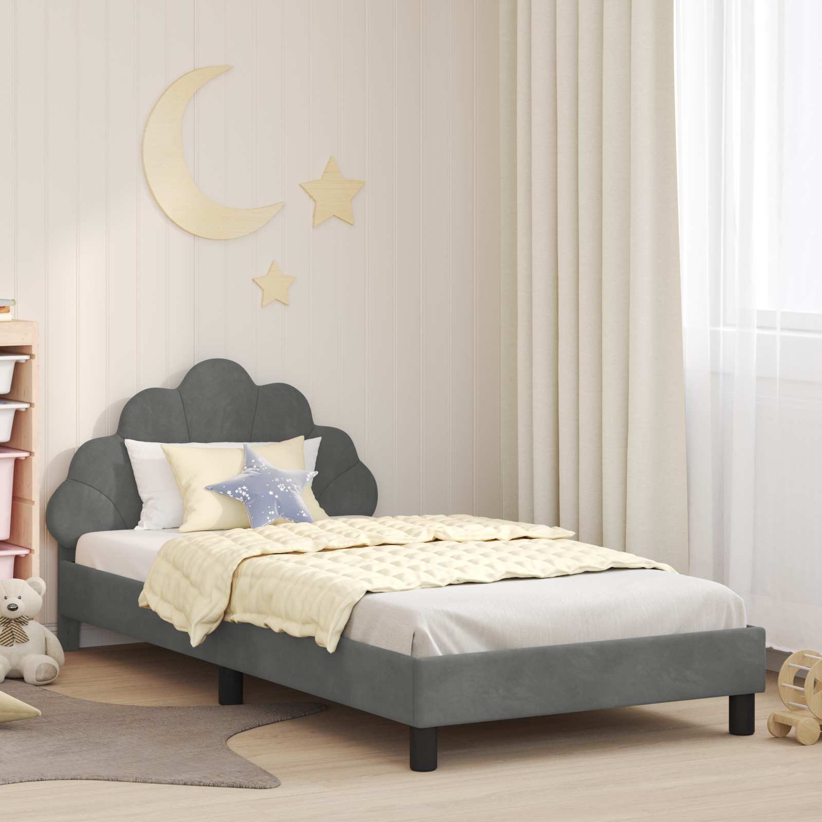 vidaXL Peuterbedframe met hoofdbord Lichtgrijs 70 x 140 cm Fluweel