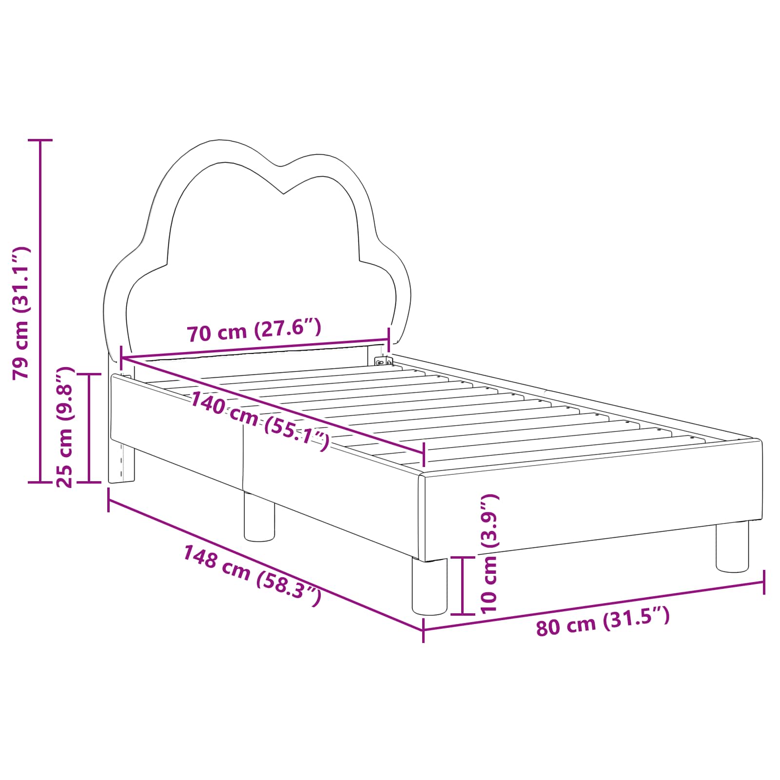 vidaXL Peuterbedframe met hoofdbord met hoofdeinde Roze 70 x 140 cm PU
