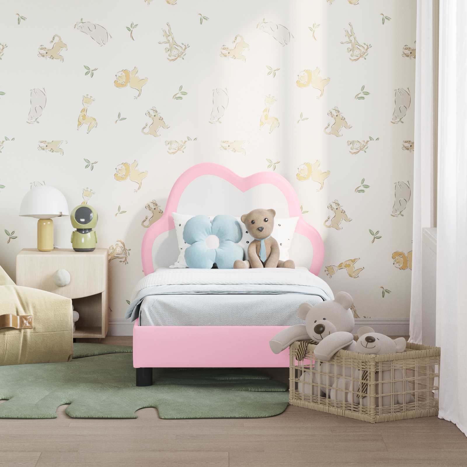 vidaXL Peuterbedframe met hoofdbord met hoofdeinde Roze 70 x 140 cm PU