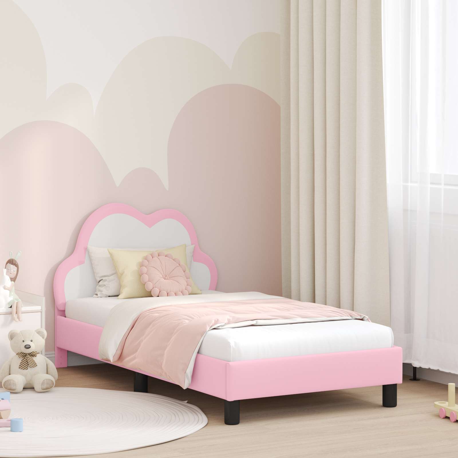 vidaXL Peuterbedframe met hoofdbord met hoofdeinde Roze 70 x 140 cm PU
