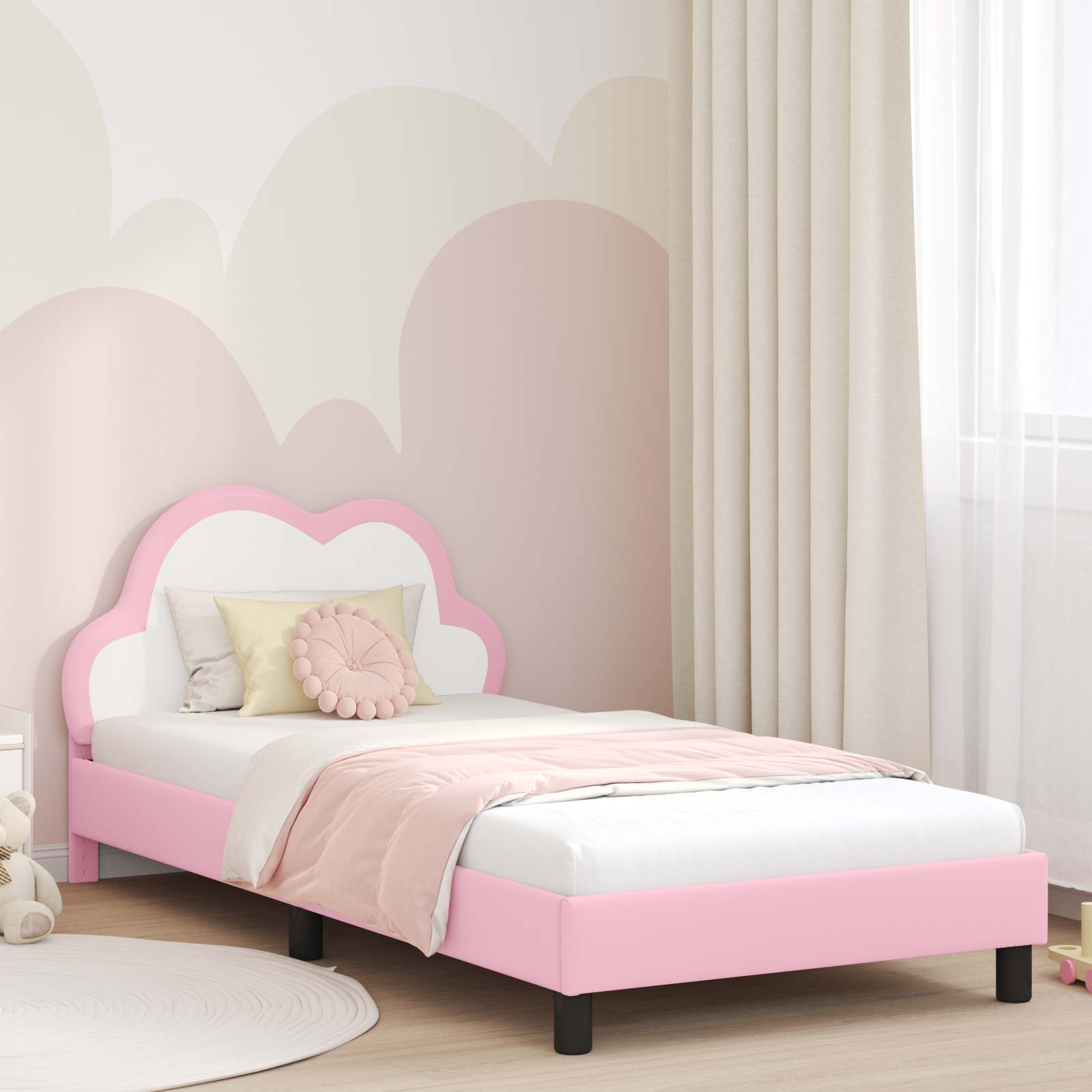 vidaXL Peuterbedframe met hoofdbord met hoofdeinde Roze 70 x 140 cm PU