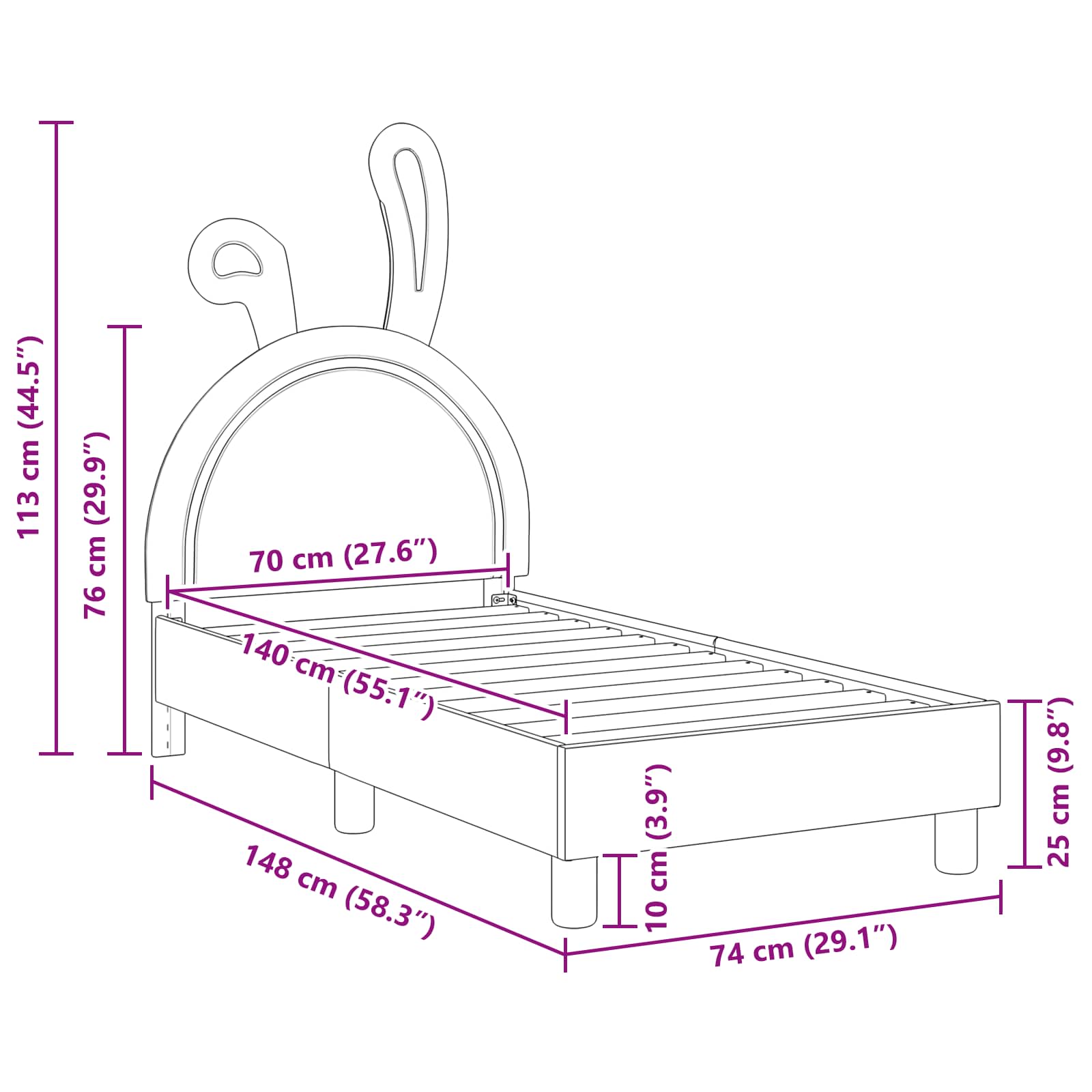 vidaXL Peuterbedframe met hoofdbord met hoofdeinde Wit 70 x 140 cm PU