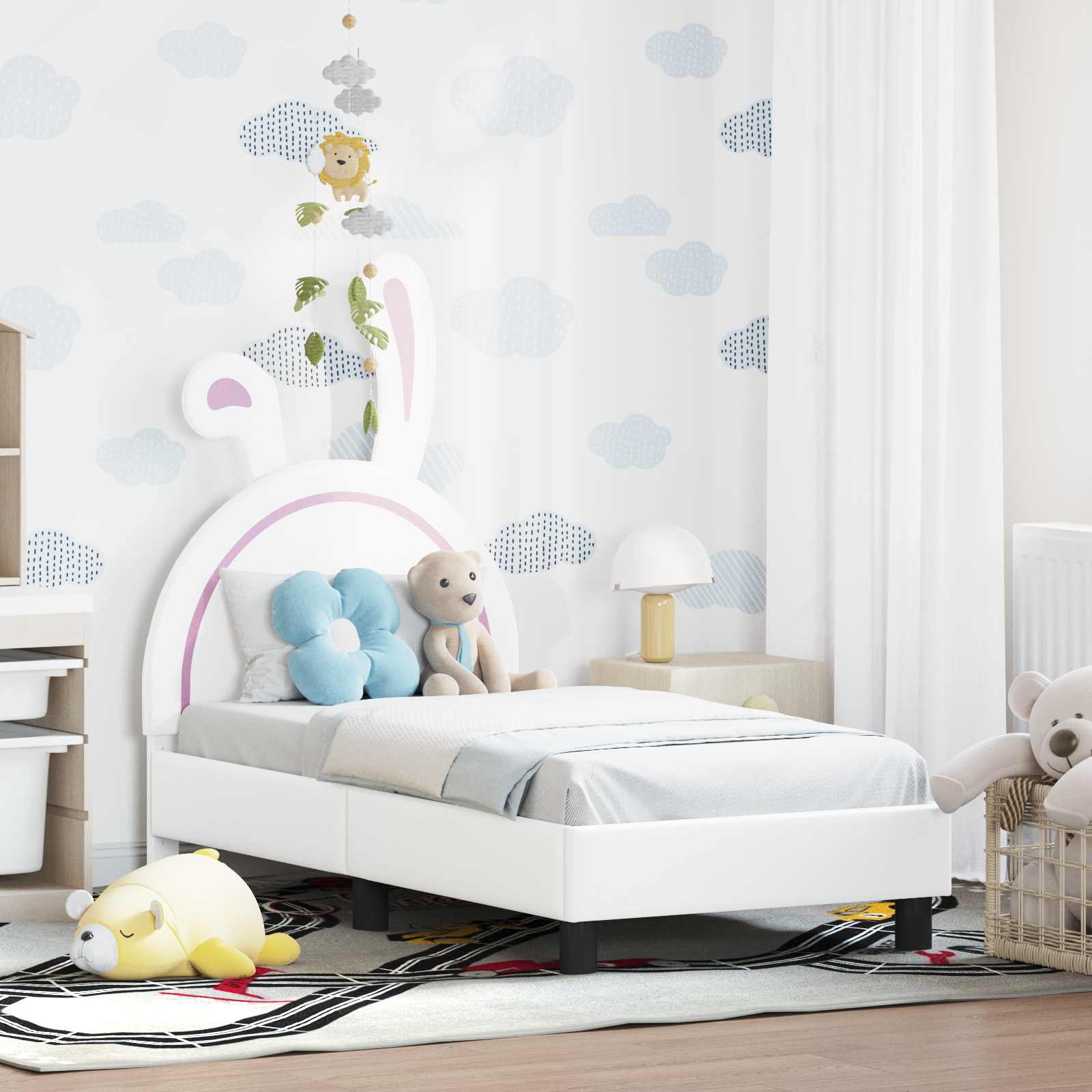 vidaXL Peuterbedframe met hoofdbord met hoofdeinde Wit 70 x 140 cm PU