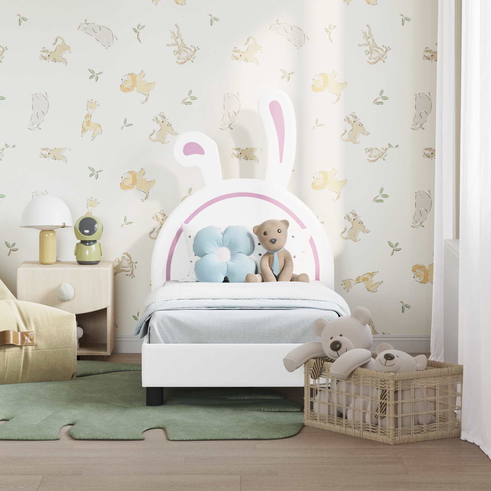 vidaXL Peuterbedframe met hoofdbord met hoofdeinde Wit 70 x 140 cm PU