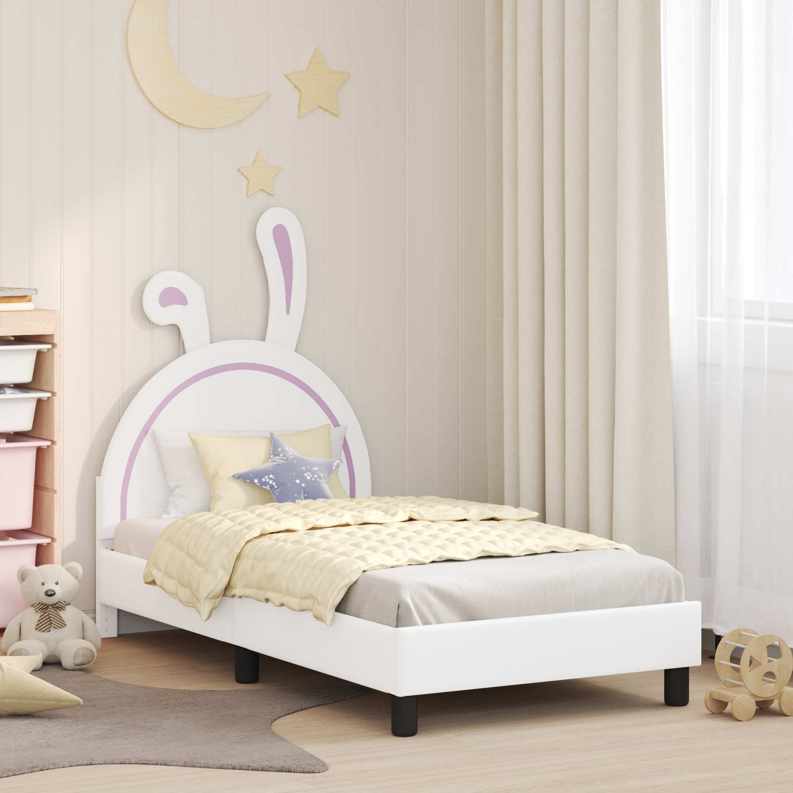 vidaXL Peuterbedframe met hoofdbord met hoofdeinde Wit 70 x 140 cm PU