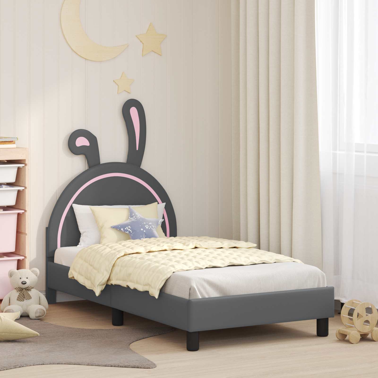 vidaXL Peuterbedframe met hoofdbord met hoofdeinde Wit 70 x 140 cm PU