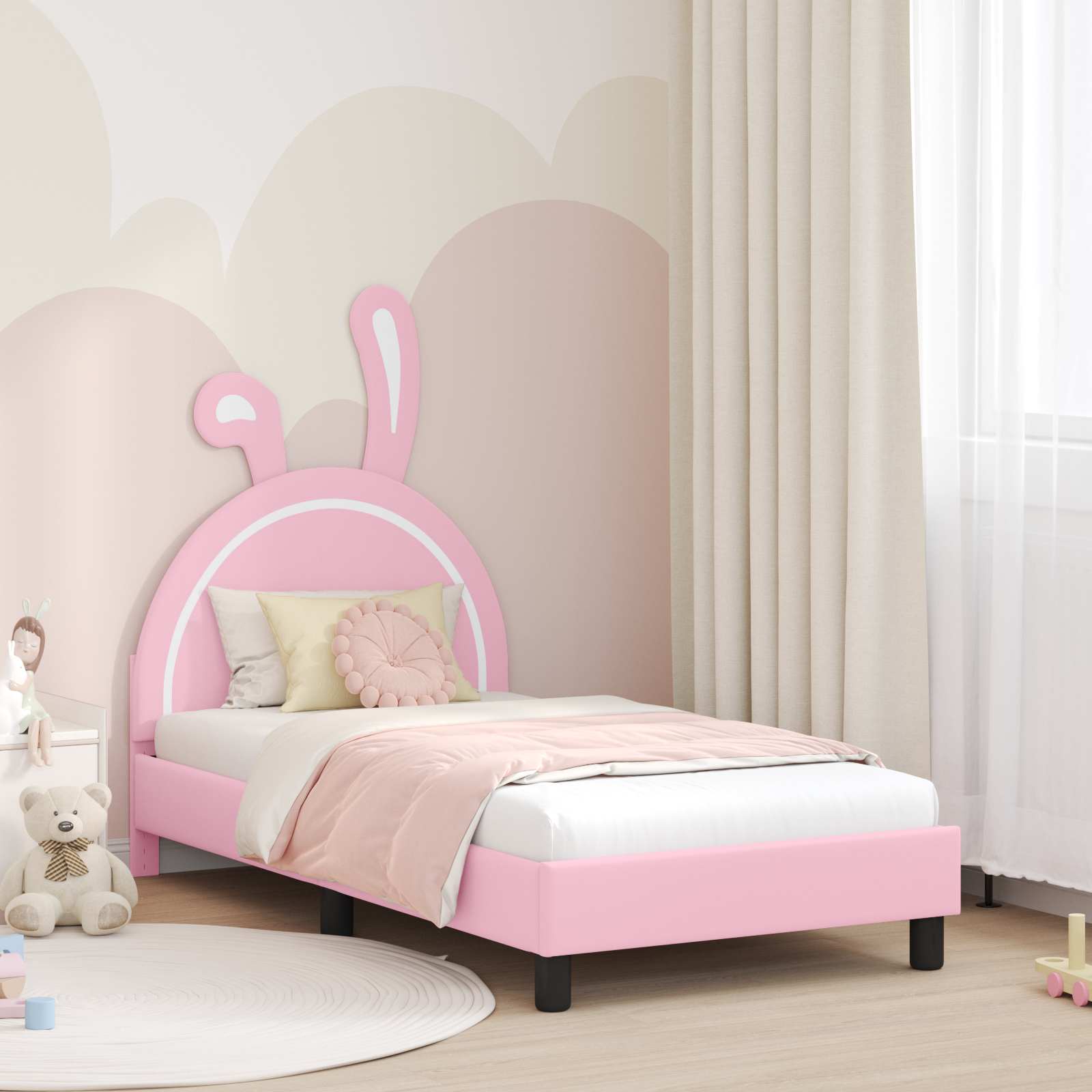 vidaXL Peuterbedframe met hoofdbord met hoofdeinde Wit 70 x 140 cm PU