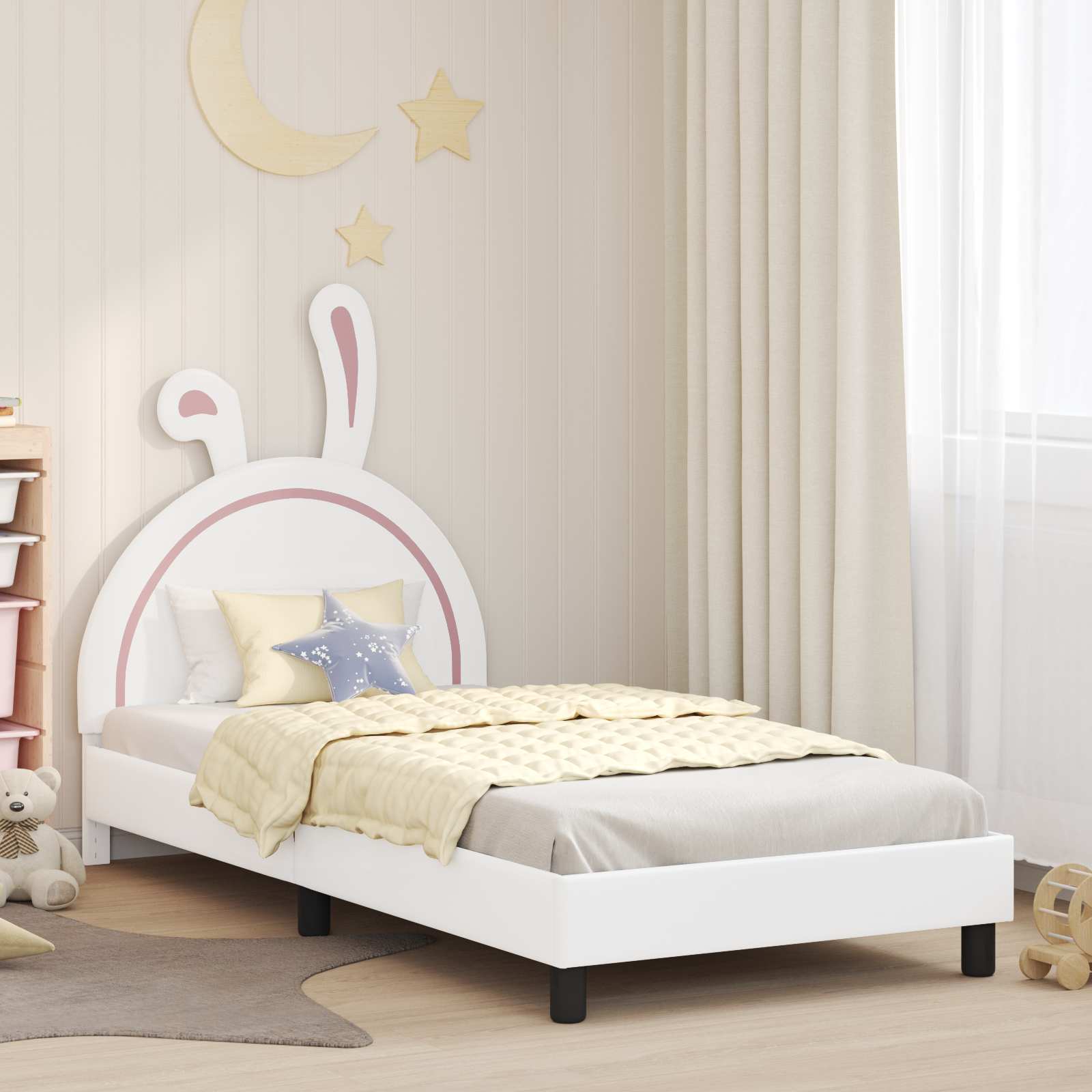 vidaXL Peuterbedframe met hoofdbord met hoofdeinde Wit 70 x 140 cm PU