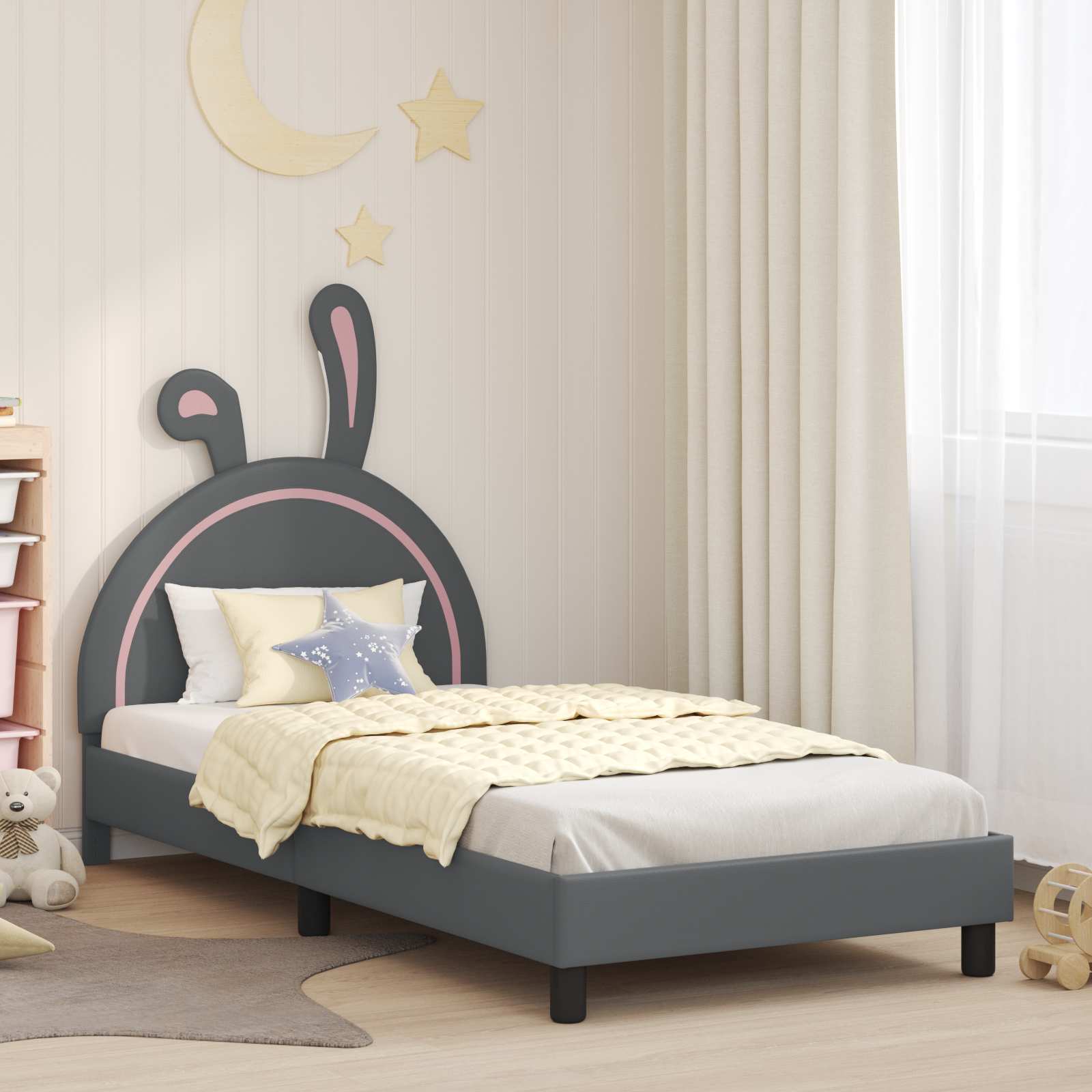 vidaXL Peuterbedframe met hoofdbord met hoofdeinde Wit 70 x 140 cm PU
