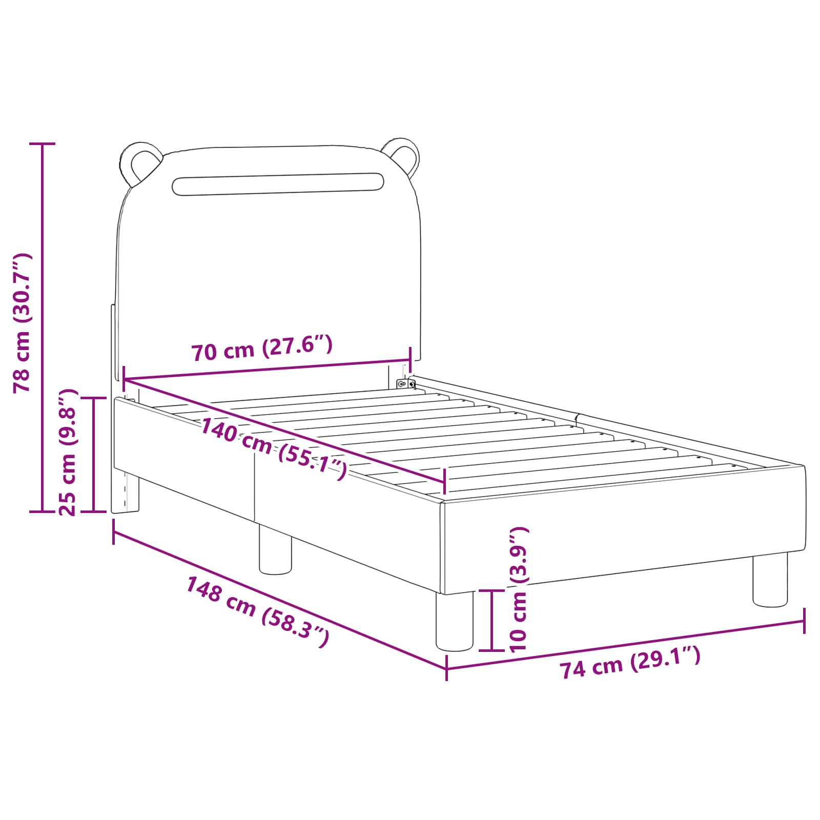 vidaXL Peuterbedframe met hoofdbord Lichtgrijs 70 x 140 cm Stof