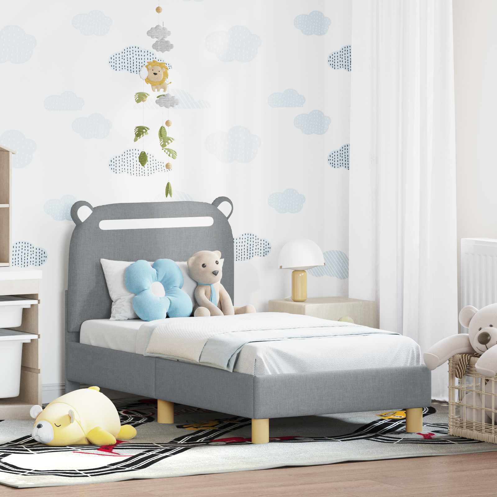 vidaXL Peuterbedframe met hoofdbord Lichtgrijs 70 x 140 cm Stof