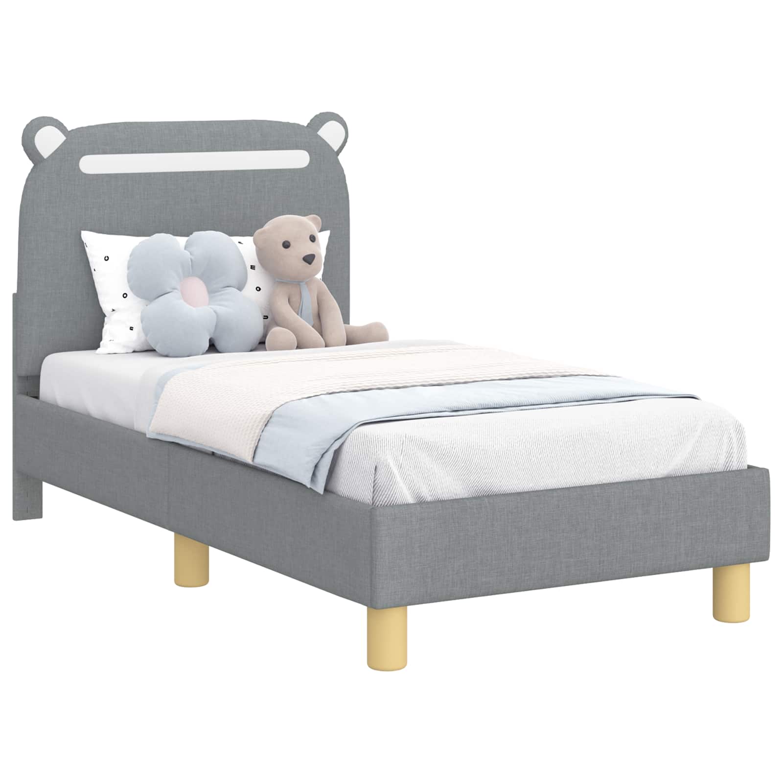 vidaXL Peuterbedframe met hoofdbord Lichtgrijs 70 x 140 cm Stof