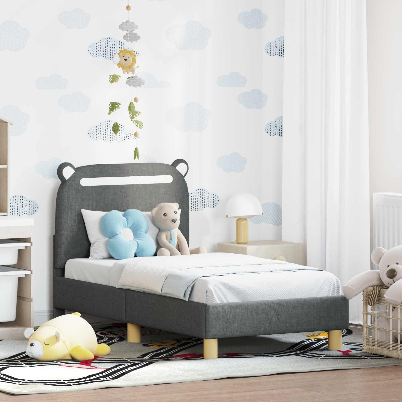 vidaXL Peuterbedframe met hoofdbord Lichtgrijs 70 x 140 cm Stof