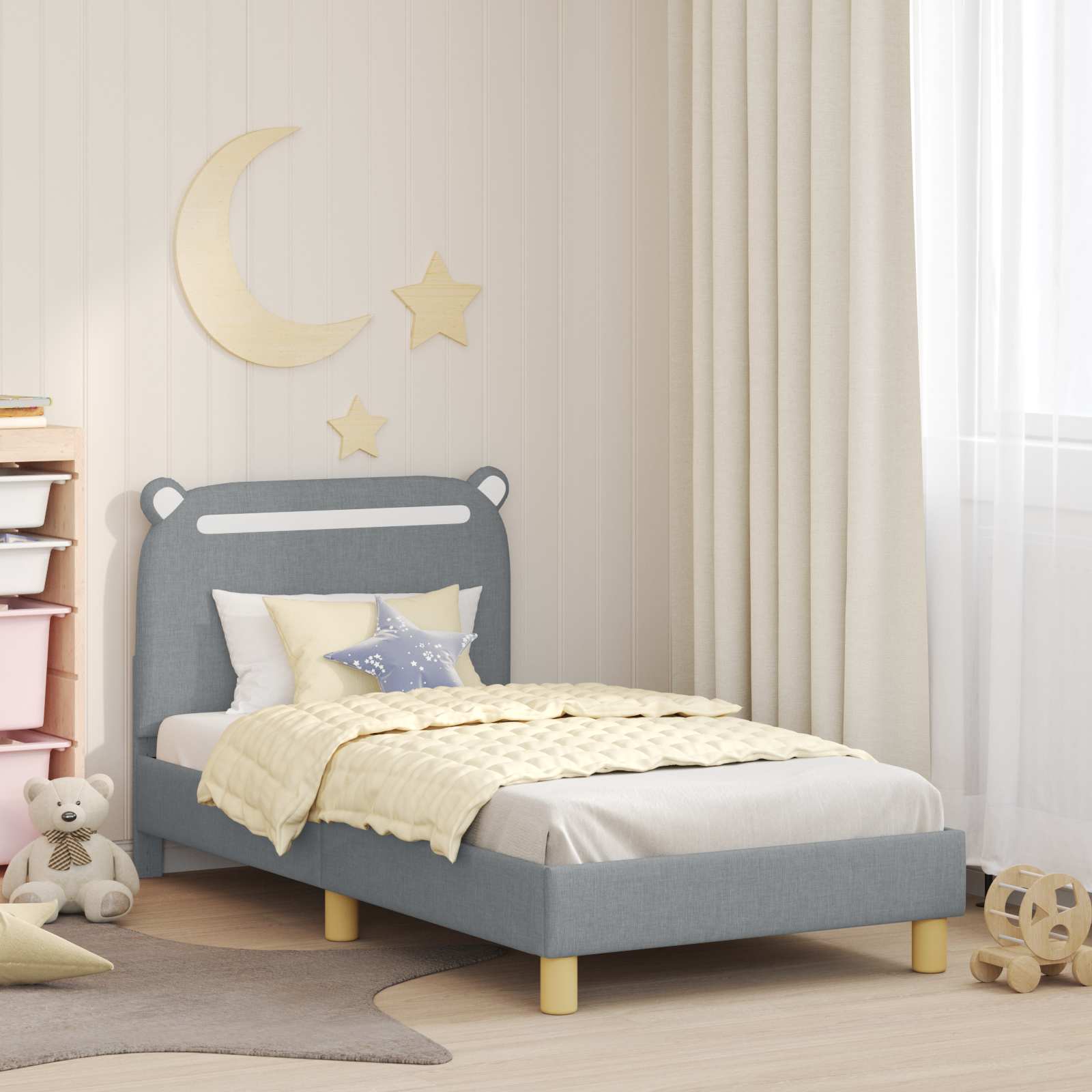 vidaXL Peuterbedframe met hoofdbord Lichtgrijs 70 x 140 cm Stof