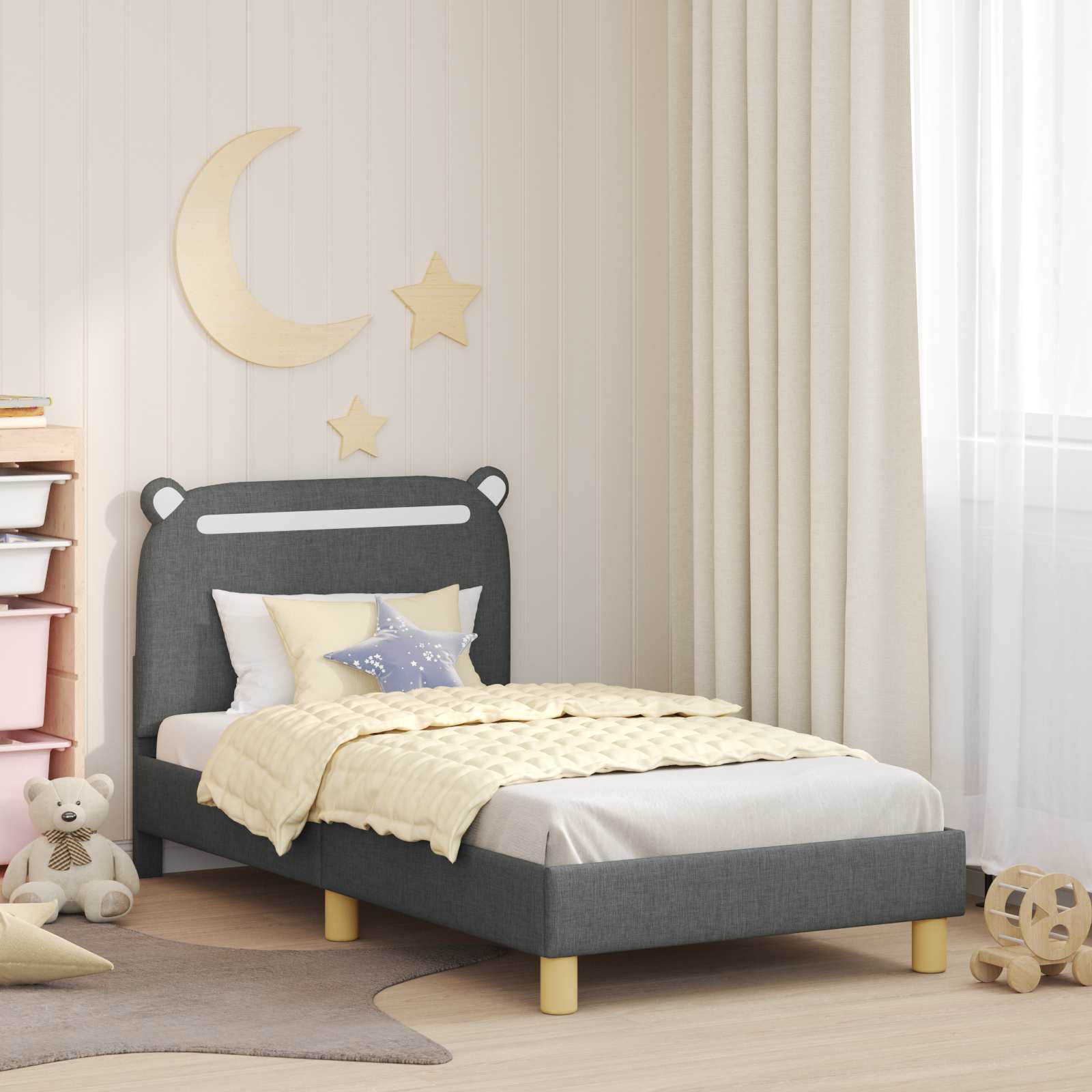 vidaXL Peuterbedframe met hoofdbord Lichtgrijs 70 x 140 cm Stof