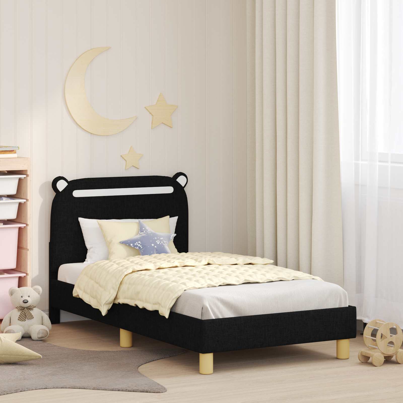 vidaXL Peuterbedframe met hoofdbord Lichtgrijs 70 x 140 cm Stof