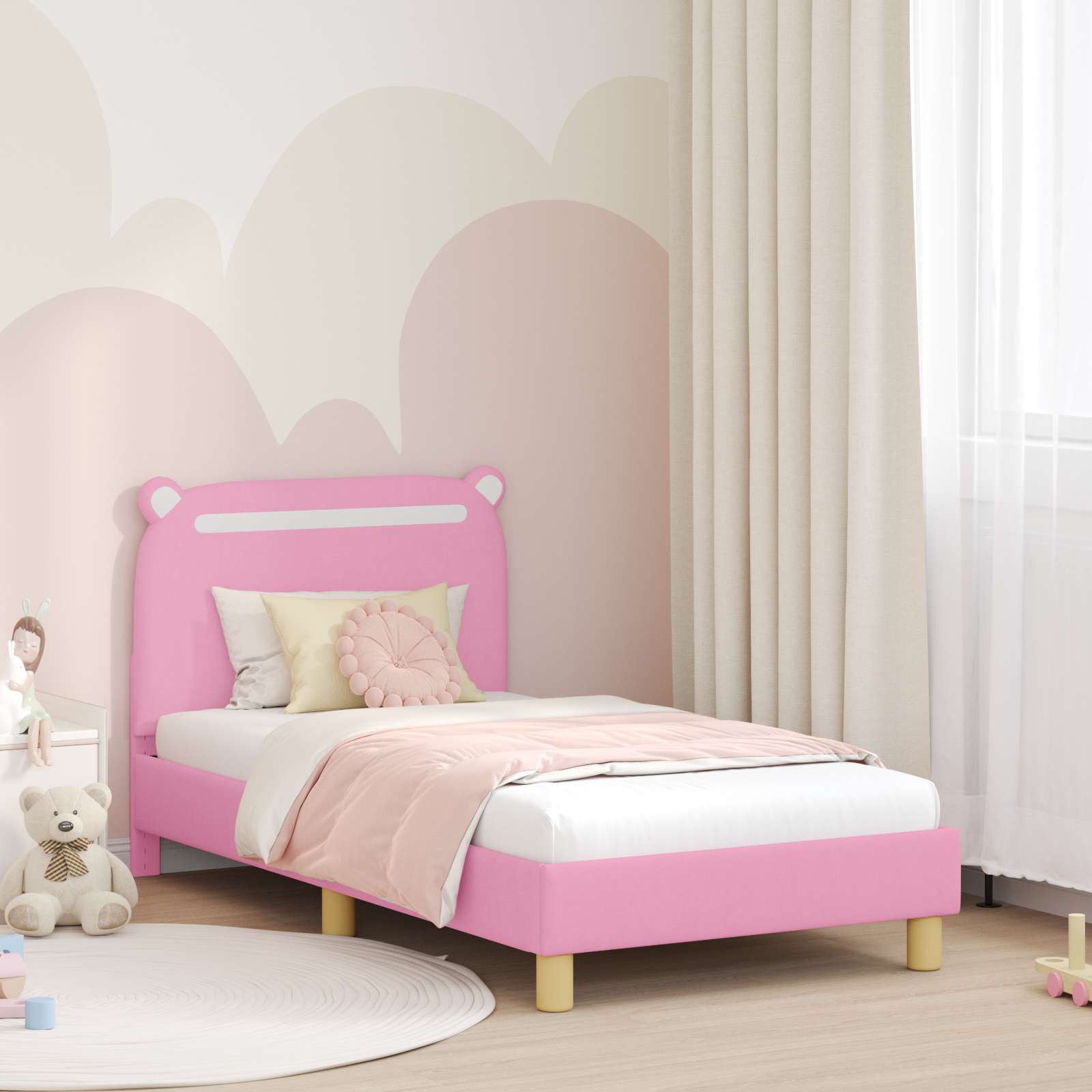 vidaXL Peuterbedframe met hoofdbord Lichtgrijs 70 x 140 cm Stof