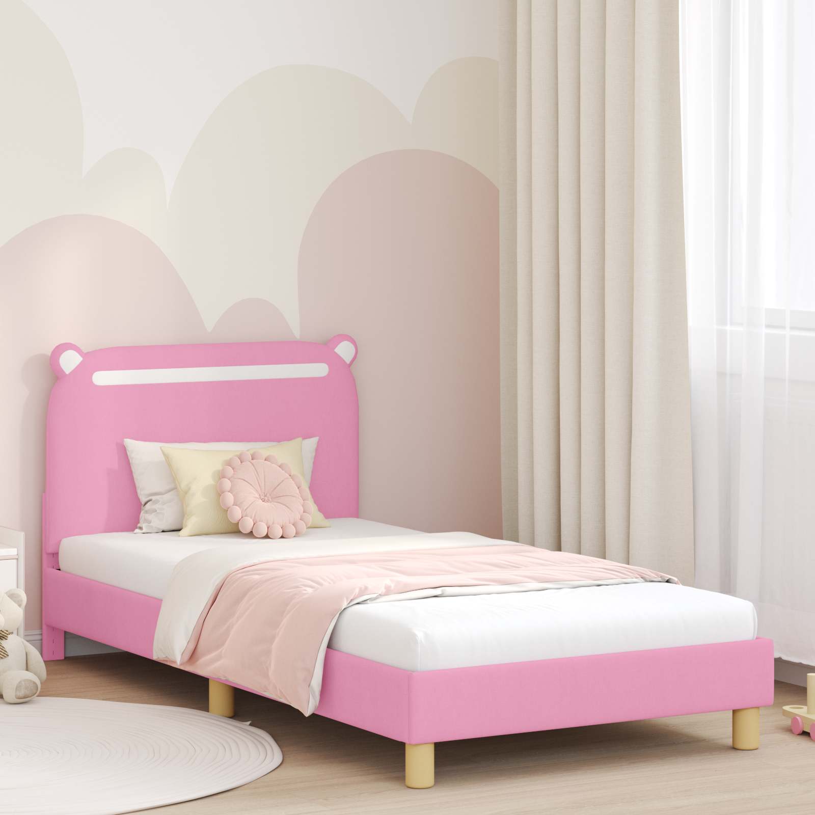 vidaXL Peuterbedframe met hoofdbord Lichtgrijs 70 x 140 cm Stof