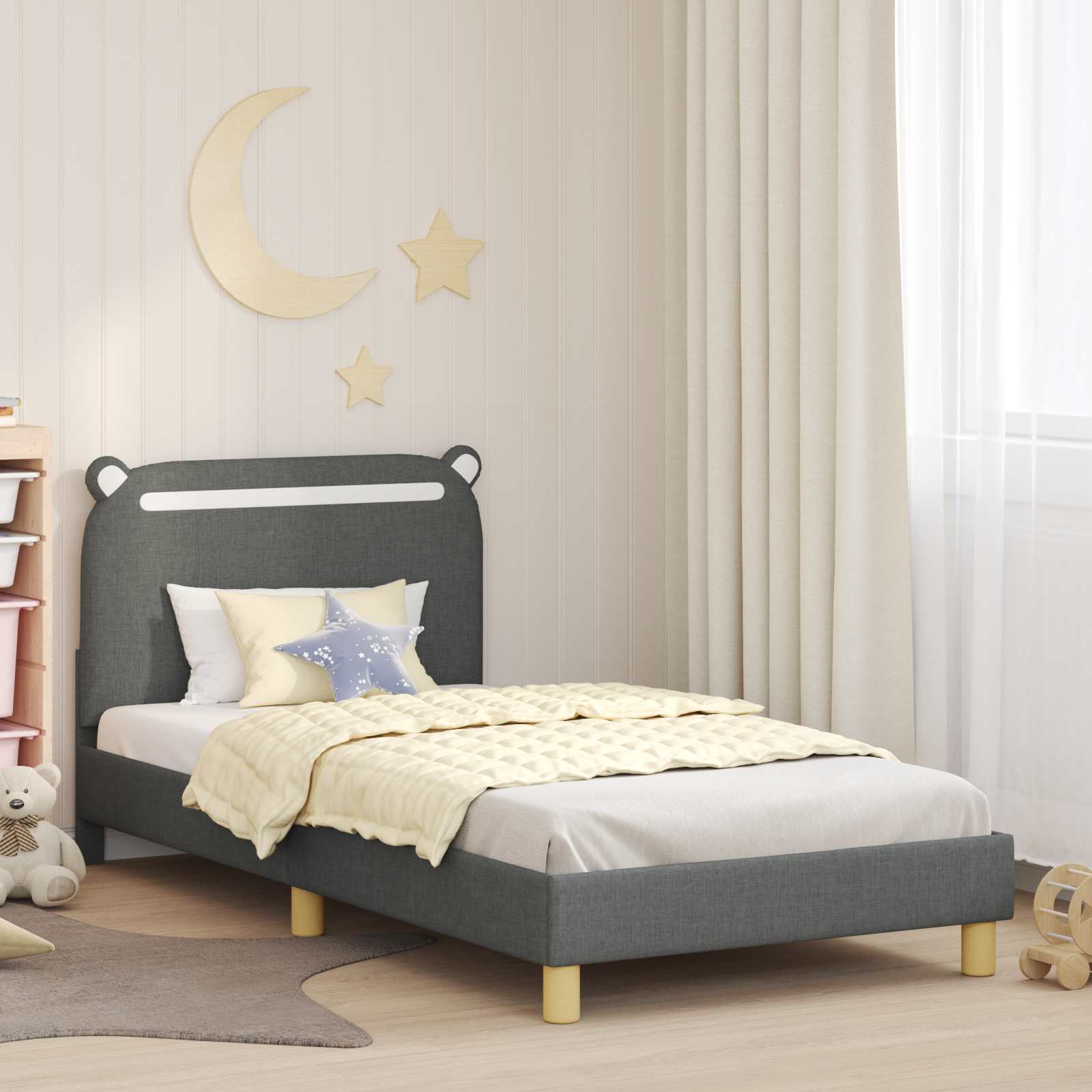 vidaXL Peuterbedframe met hoofdbord Lichtgrijs 70 x 140 cm Stof